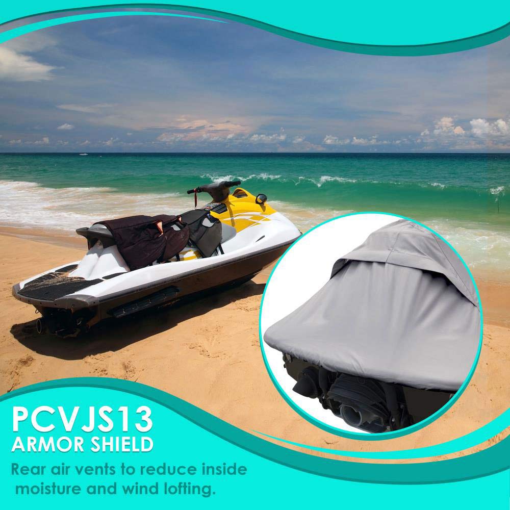 PYLE Boat Cover, Boat, Boat Covers - Heavy Duty Marine Grade Storage Cover, 127” to 138” Length, Waterproof Fabric, Elastic Cord, Rear Air Vents, Includes Anti-Moisture Storage Bag, Gray