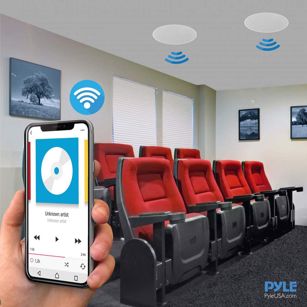 Pyle Ceiling and Wall Mount Speaker - Wireless Bluetooth 6.5" Dual 2-Way Audio Stereo Sound Subwoofer Kit w/ 300 Watts, in-Wall & in-Ceiling Flush Mount for Home Surround System - Pyle PWRC65BT White