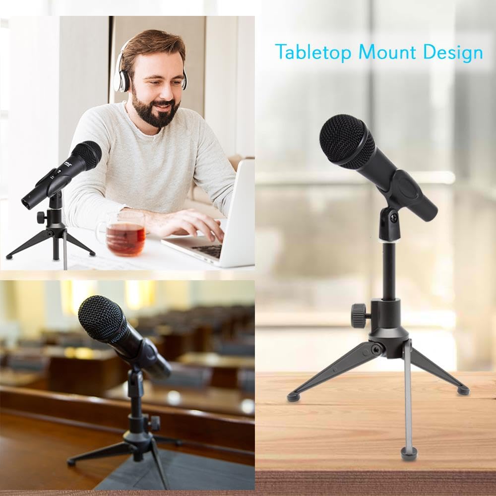 Pyle Desktop Microphone Stand - Heavy Duty Die-Cast Metal Tripod - Adjustable height 4.7” to 8.7” H, Heavy Duty Clutch Supports up to 5 Lbs. - Ideal for Podcasts, Desktop Recording, Office - PMKSDT25
