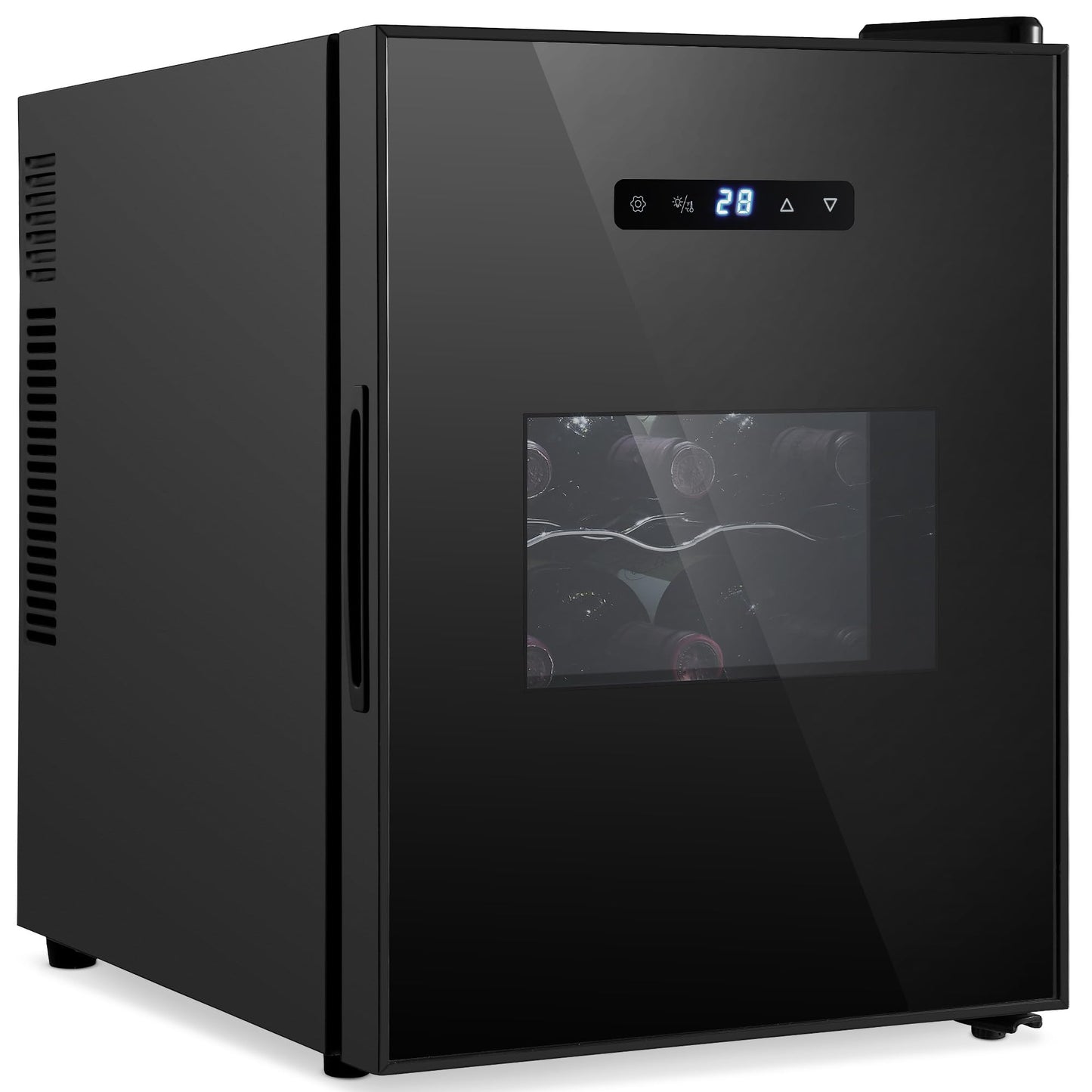 NutriChef PKCWC128 12 Bottle Slim Fridge | for Both Red & White Adjustable Temperature 41°F to 64°F | Ultra Quiet | Mini Wine Cooler for Home & Office | Free Standing 18x13x20 in | Black