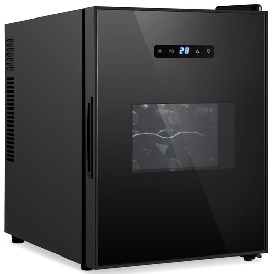 NutriChef PKCWC128 12 Bottle Slim Fridge | for Both Red & White Adjustable Temperature 41°F to 64°F | Ultra Quiet | Mini Wine Cooler for Home & Office | Free Standing 18x13x20 in | Black