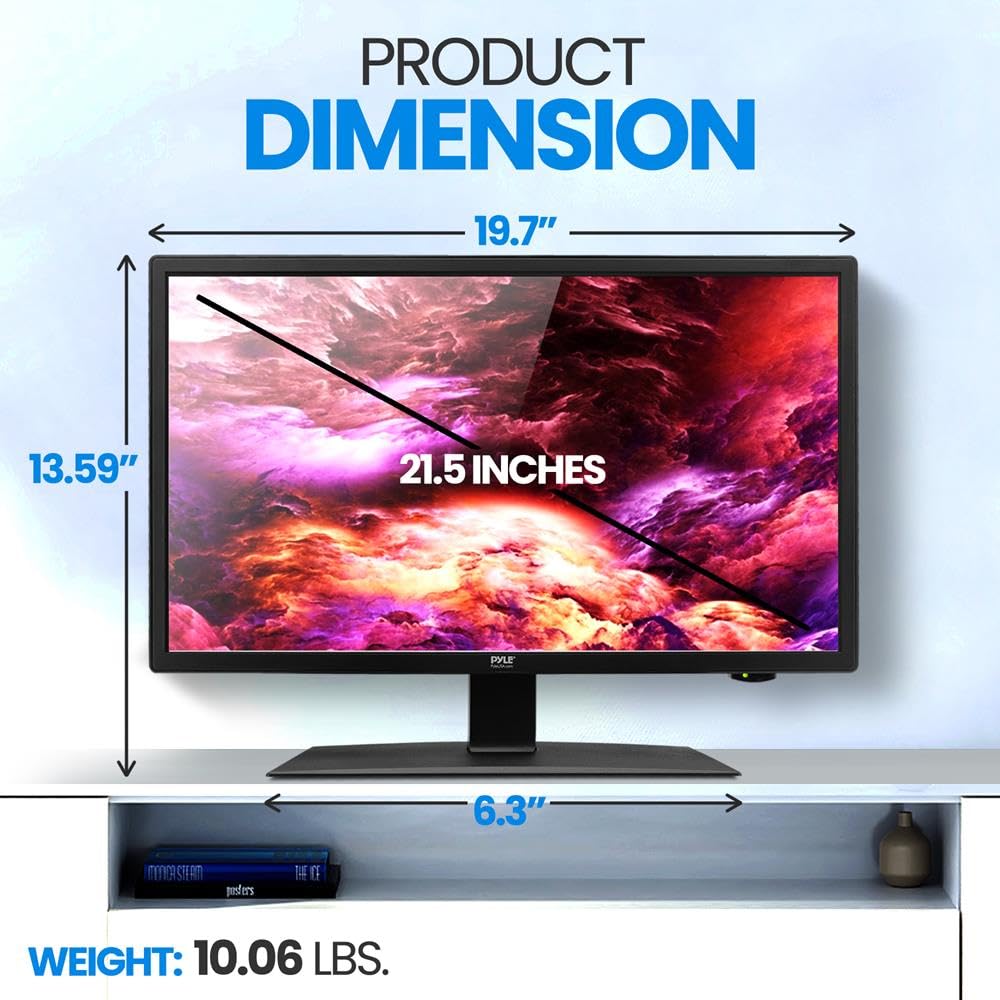 Pyle 21.5 Inch 1080p LED RV Television - Slim Flat Screen Monitor FHD Small TV w/HDMI, RCA, Multimedia Disk/DVD Combo, 12/24 Volt Car Adapter, Wall Mount, Works w/Mac PC, Includes Remote Control