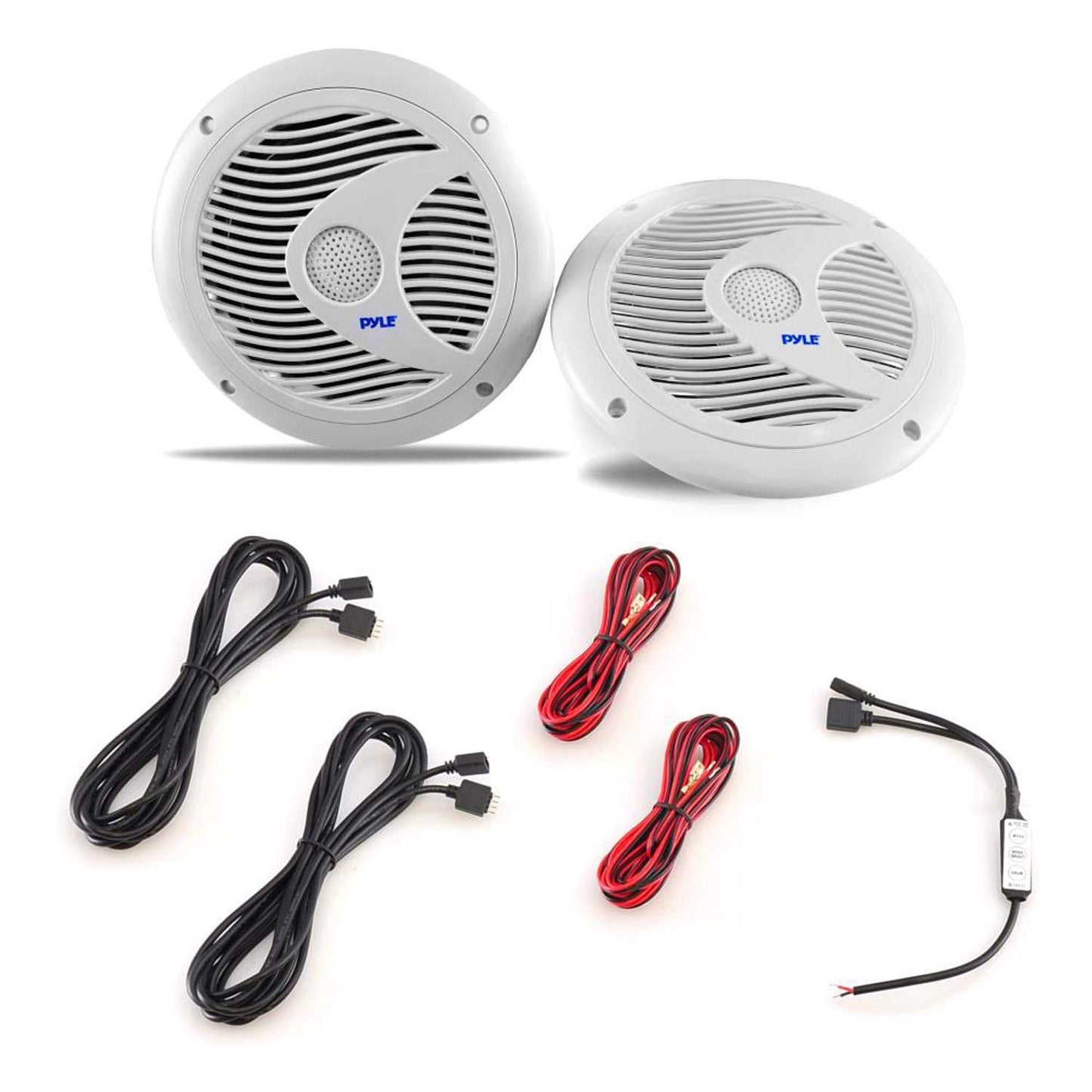 Pyle Marine Speakers, LED Lights, Waterproof, 6.5 Inch, 150 Watt Power, IP44 Grade, Polypropylene Cone, Includes Wiring & Mounting Hardware, Perfect for Marine Vehicles or Automobiles, White