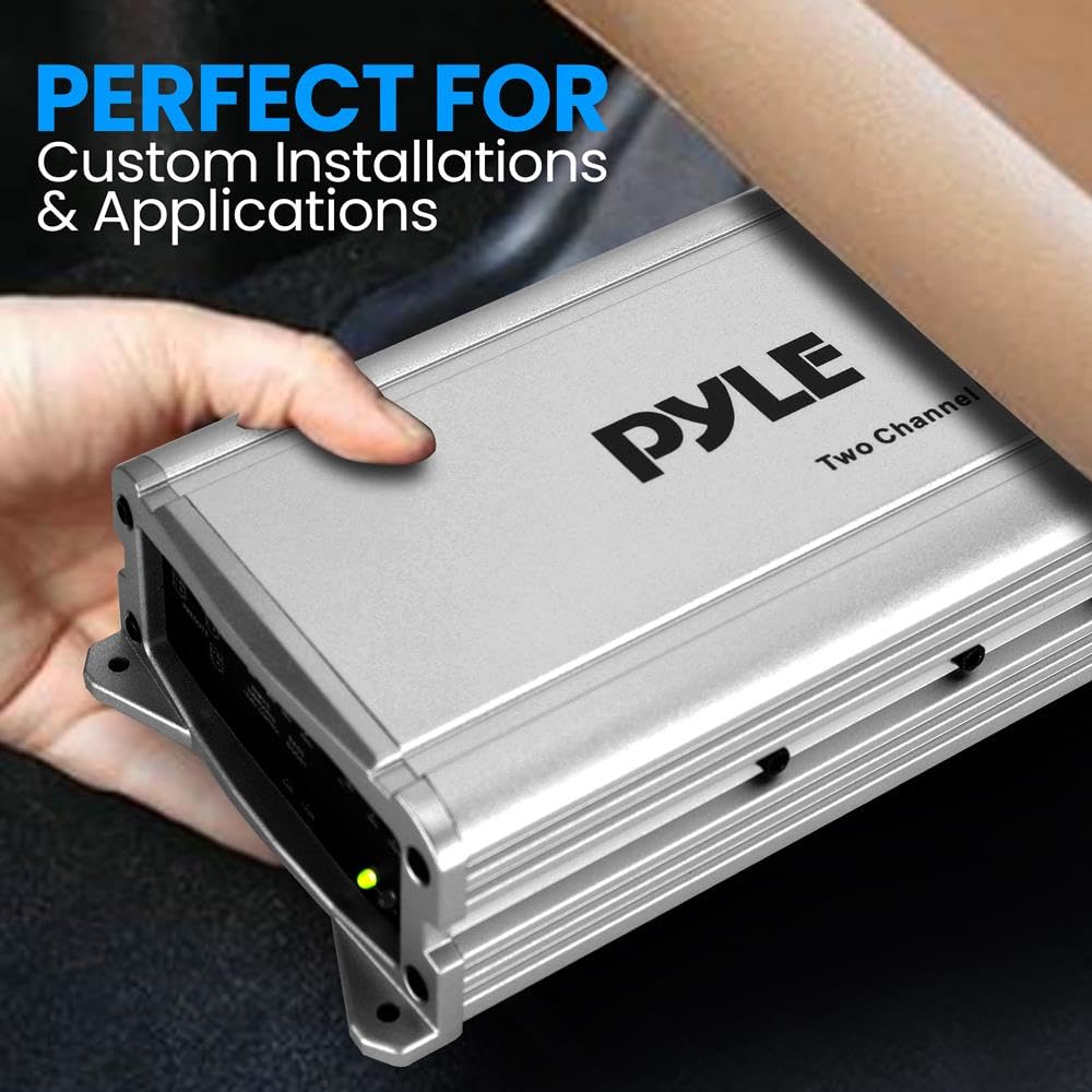 PyleUsa 2 Channel Weather Resistant Audio Amplifier System, Class D Compact Designed Suit for Car, ATV, UTV, 4X4, Jeep, Motorcycle and Marine Vehicles