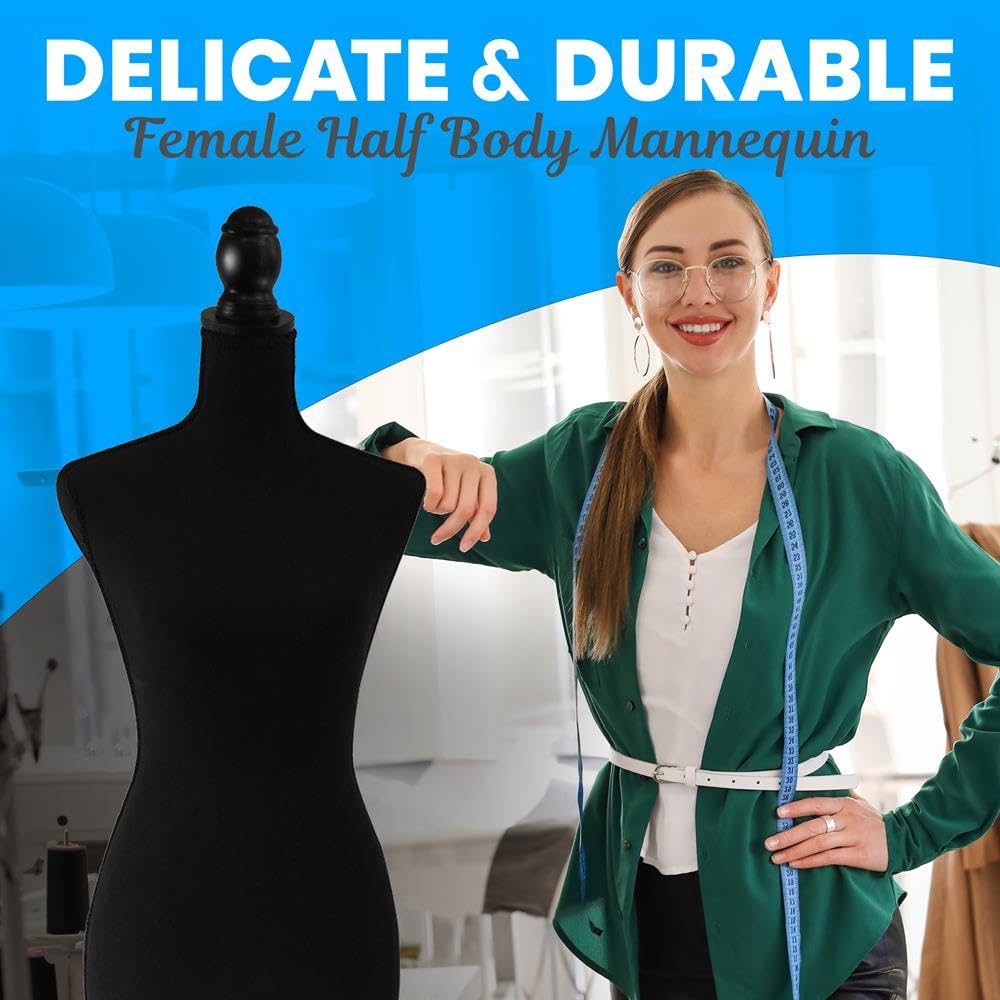 SereneLife Female Mannequin Dress Form with 52–64" Adjustable Tripod Stand – Black Foam Torso for Clothing Display, Sewing, Tailoring & Jewelry – Lightweight & Durable Design for Home or Store
