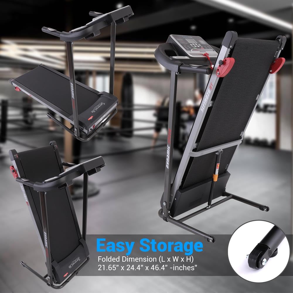 SereneLife Folding Treadmill - Foldable Home Fitness Equipment with LCD for Walking & Running, 6 MPH Speed, 1HP Motor, Cardio Machine, 4 Manual Incline Levels, 12 Programs, Bluetooth, 265lbs Capacity