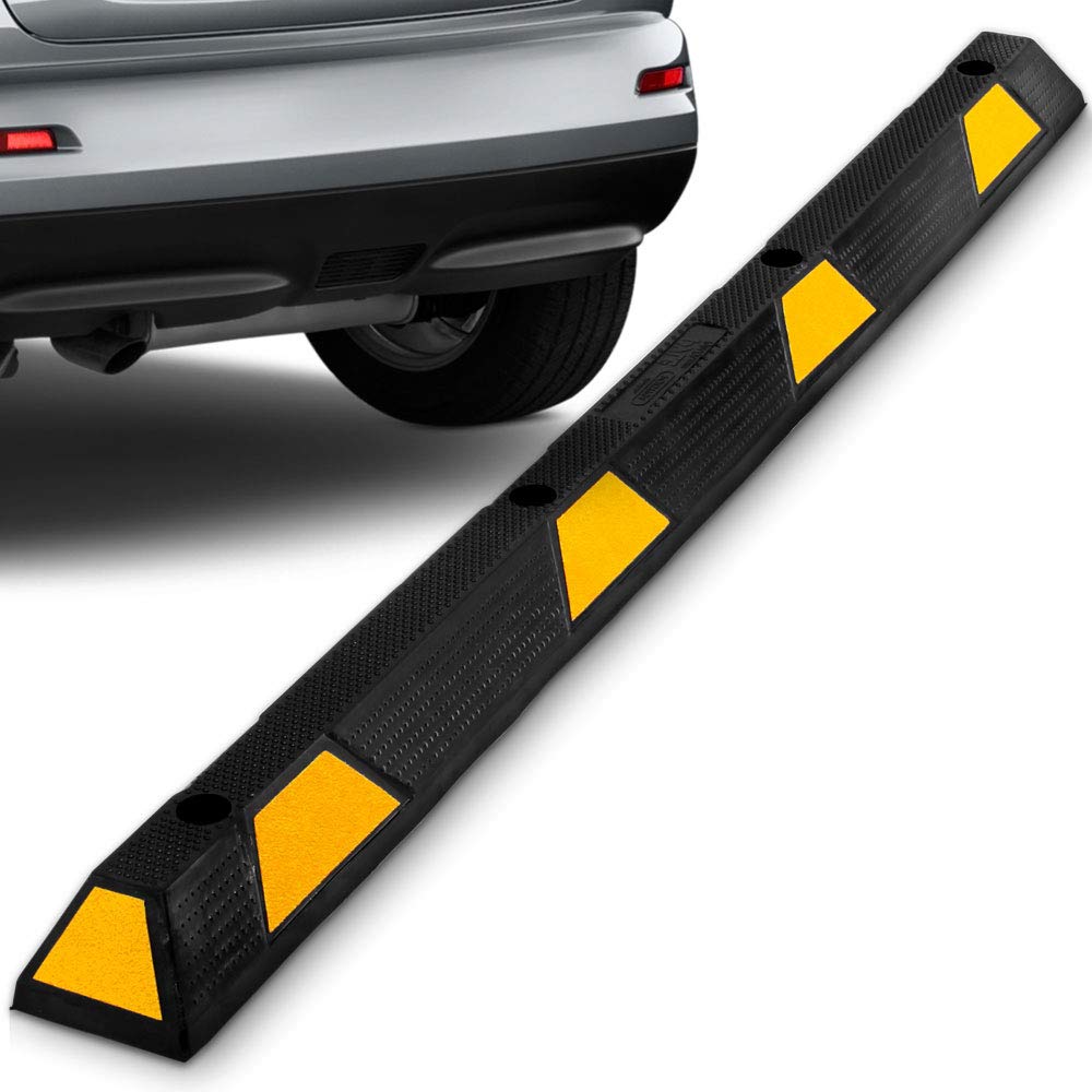 Pyle Curb Parking Garage Floor Stopper - 72 Inch Extra Wide Heavy Duty Rubber Parking Lot Stopper, for Vehicles Truck Driveway, Protect Bumpers for Cars Vans Trucks - Pyle PCRSTP14, Black