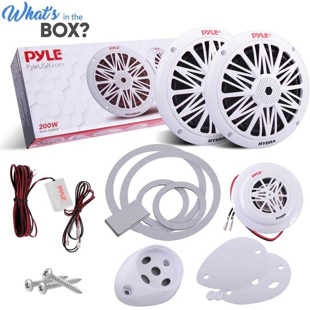Pyle 200 Watt Marine Speaker System - Weather Resistant Dual 2 Way 6.5 Inch Outdoor Stereo Audio Sound Speakers w/ 85Hz-6kHz Frequency Response, Heavy Duty 8oz Magnet Structure PLMR6KW, White
