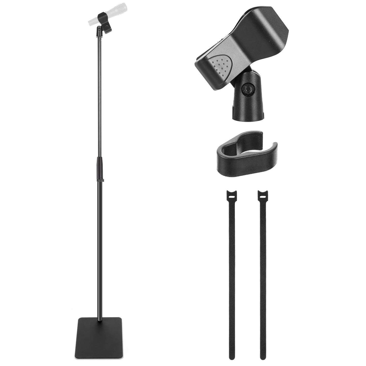 Pyle Square Base Microphone Stand with Mic Clip - Heavy Duty, Height Adjustable, 36.2" to 63.38'', Solid Die-Cast Base, Studio & Concert Use, Universal 5/8'' Adapter, Cable Clip Included
