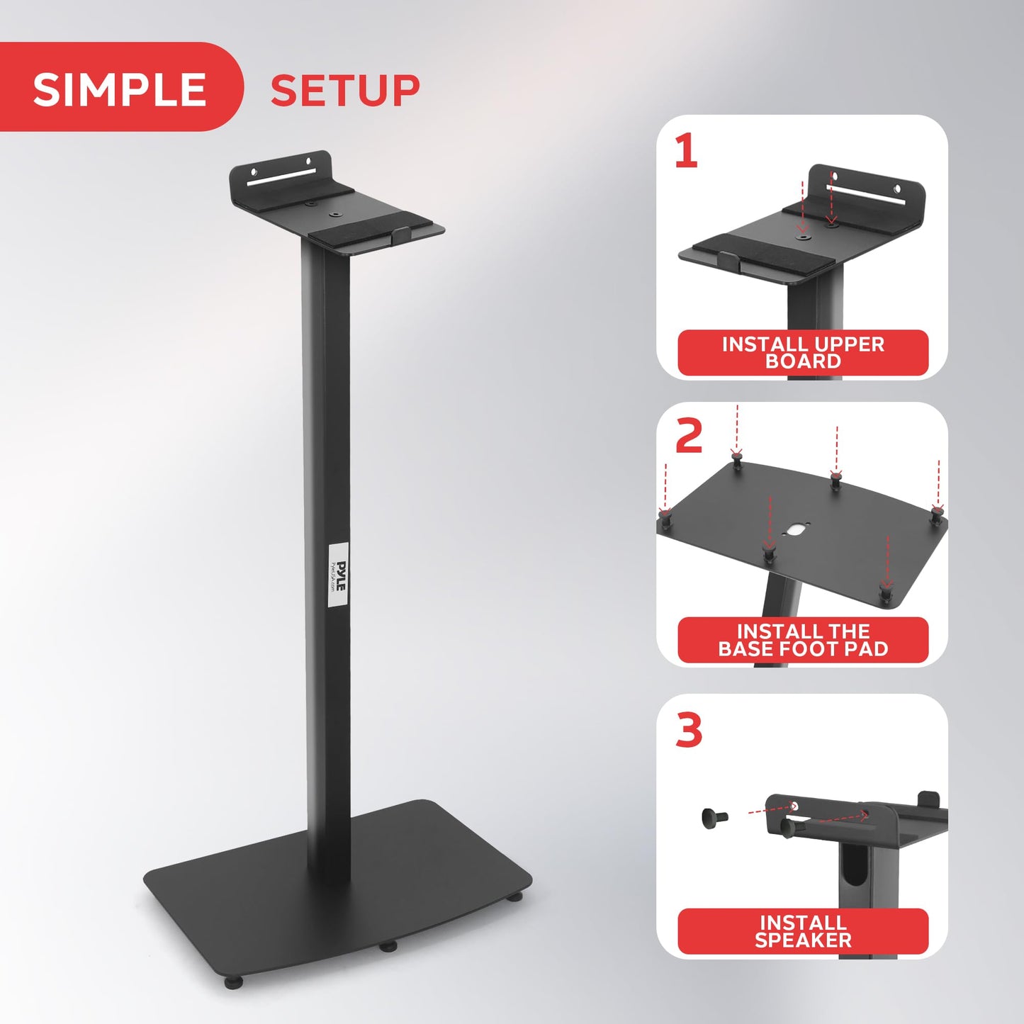 Pyle Sonos Speaker Mount Stand - Reinforced Steel 2nd Gen Play 5 Sonos Speaker Holder w/ 14.3 x 6.5 Inch Speaker Tray, Heavy Duty 14.5” x 9.4” Base, Powder Coat Finish - Pyle PSTNDSON17, Black