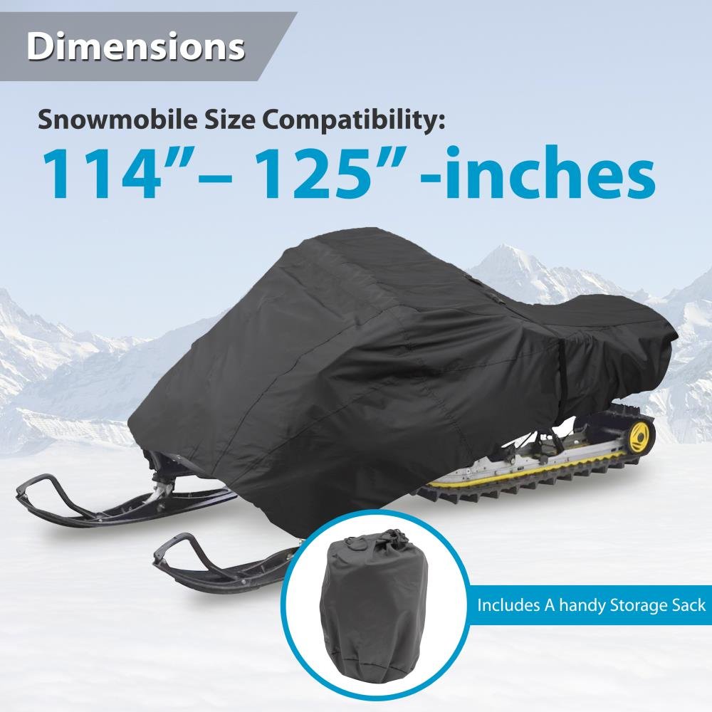 Pyle, Snowmobile Cover, Waterproof, Universal Snowmobile Cover, Heavy Duty Fabric, Dual Air Vents, Includes Storage Bag, Elastic Cord, Non-Scratch Hood Liner, 114”-125” Compatibility, 300D Polyester