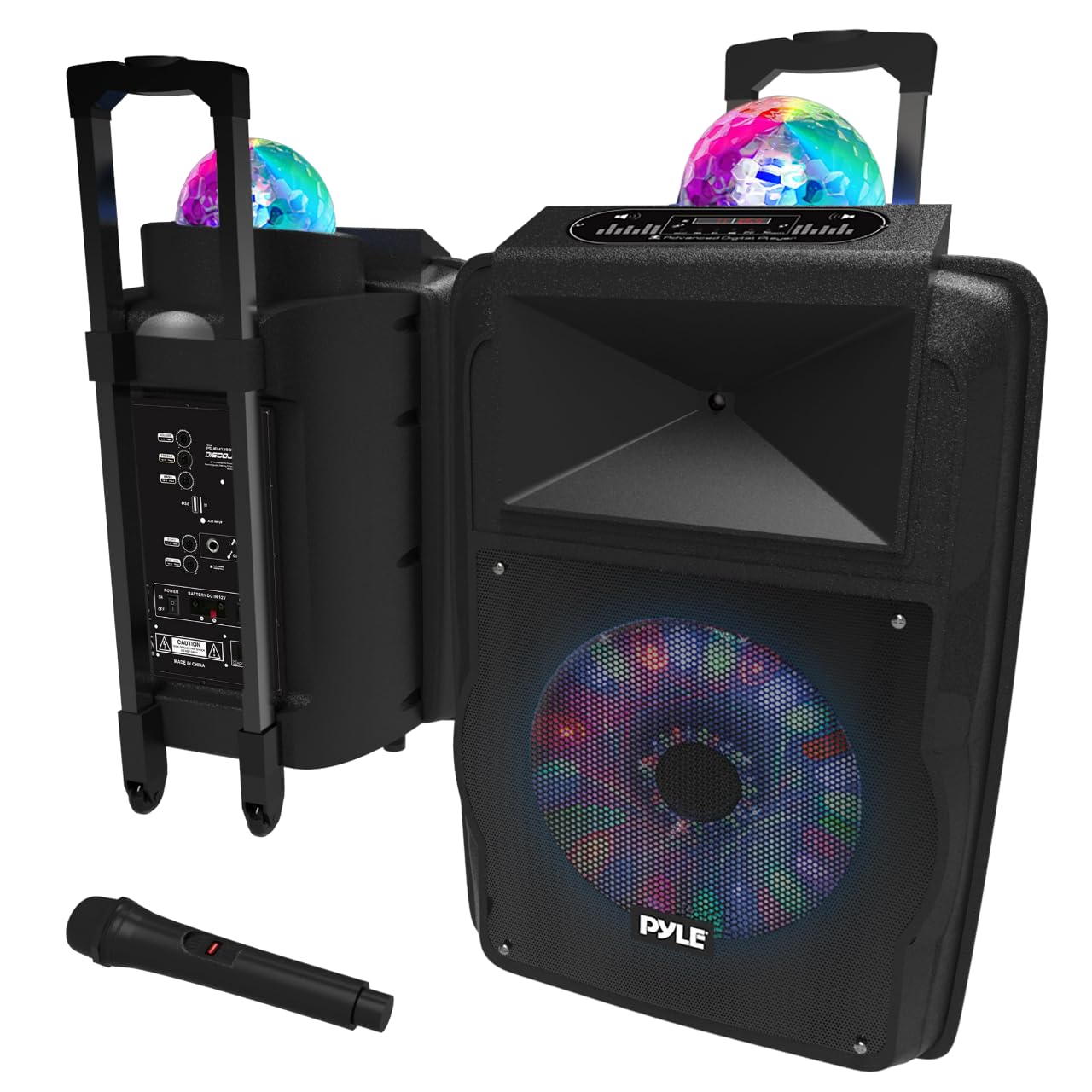 Pyle Wireless Portable PA Speaker System - 700 W Battery Powered Rechargeable Sound Speaker and Microphone Set with Bluetooth MP3 USB Micro SD FM Radio AUX 1/4" DJ lights - For PA / Party