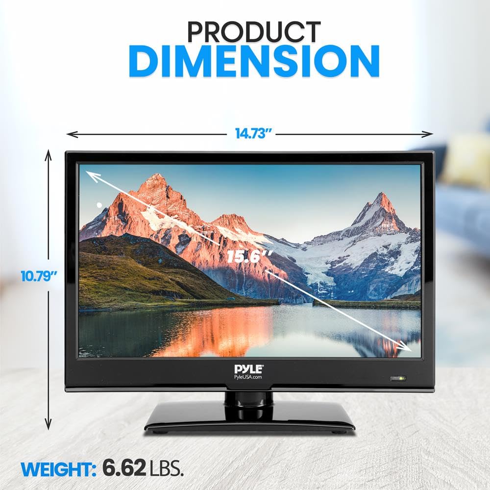 PYLE 15.6" 1080p LED RV Television - Flat Screen Monitor FHD TV w/HDMI, RCA, Multimedia Disk Combo, 12V/24V Car Adapter, Full Range Stereo Speaker, Wall Mount, Works w/Mac PC, Includes Remote Control