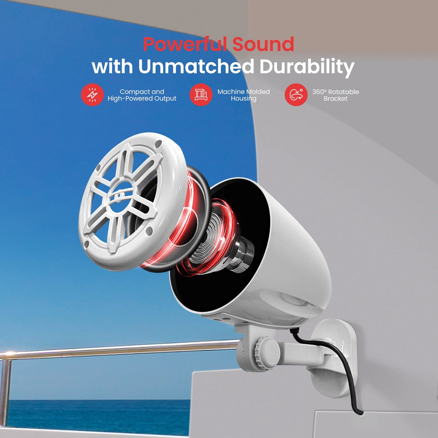 Pyle 4” Waterproof Off-Road Speakers - 150W 2-Way Marine Woofer Sound System w/ 360° Rotatable Bracket, Full Range Outdoor Audio Stereo Speaker for Motorcycle ATV Jeep Boat, Includes Brackets (White)