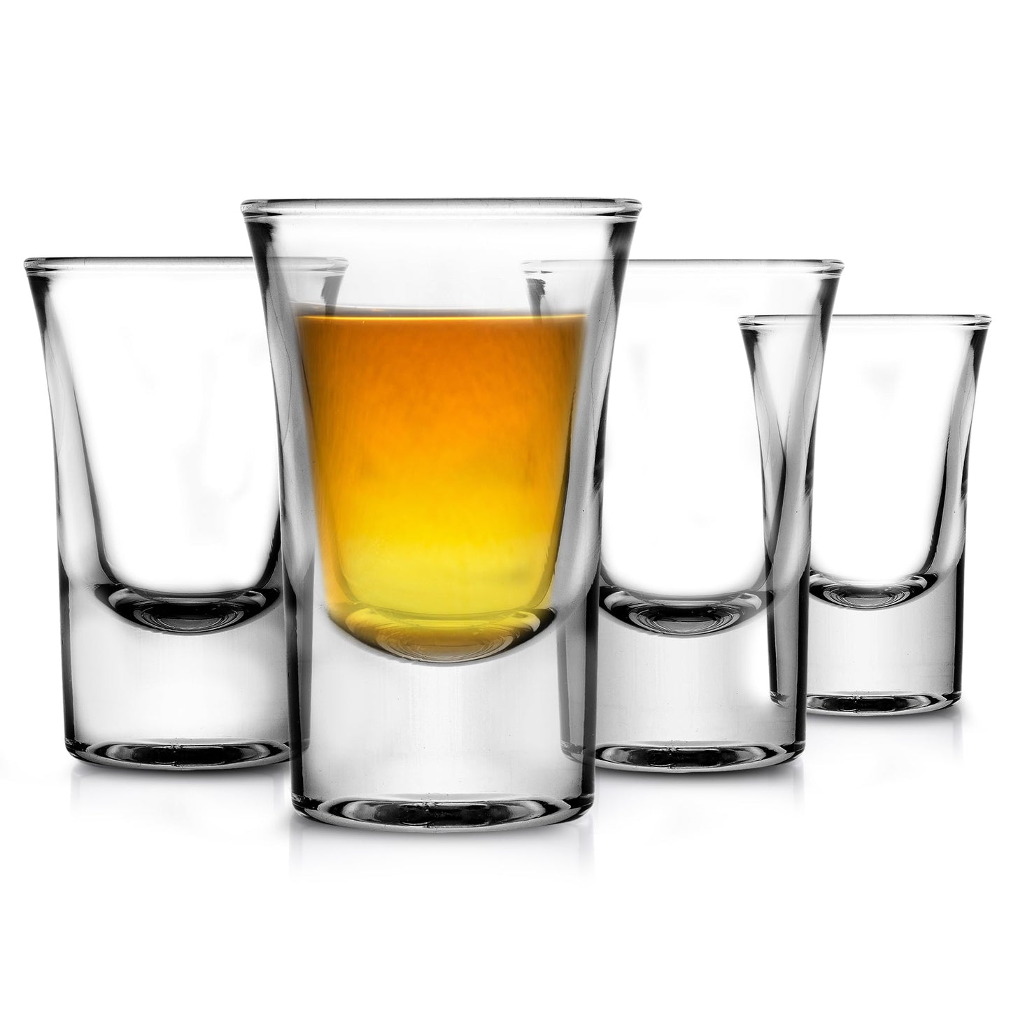 NutriChef 4-Pack Clear Shot Glasses - Heavy Stable Base with Thick Glass - For Hot & Cold Drinks, Whiskey, Vodka, Tequila, Cordial, Spirits, Liquors, & Espressos - Small Bulk 1 Ounce Shotglass