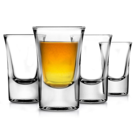 NutriChef 4-Pack Clear Shot Glasses - Heavy Stable Base with Thick Glass - For Hot & Cold Drinks, Whiskey, Vodka, Tequila, Cordial, Spirits, Liquors, & Espressos - Small Bulk 1 Ounce Shotglass