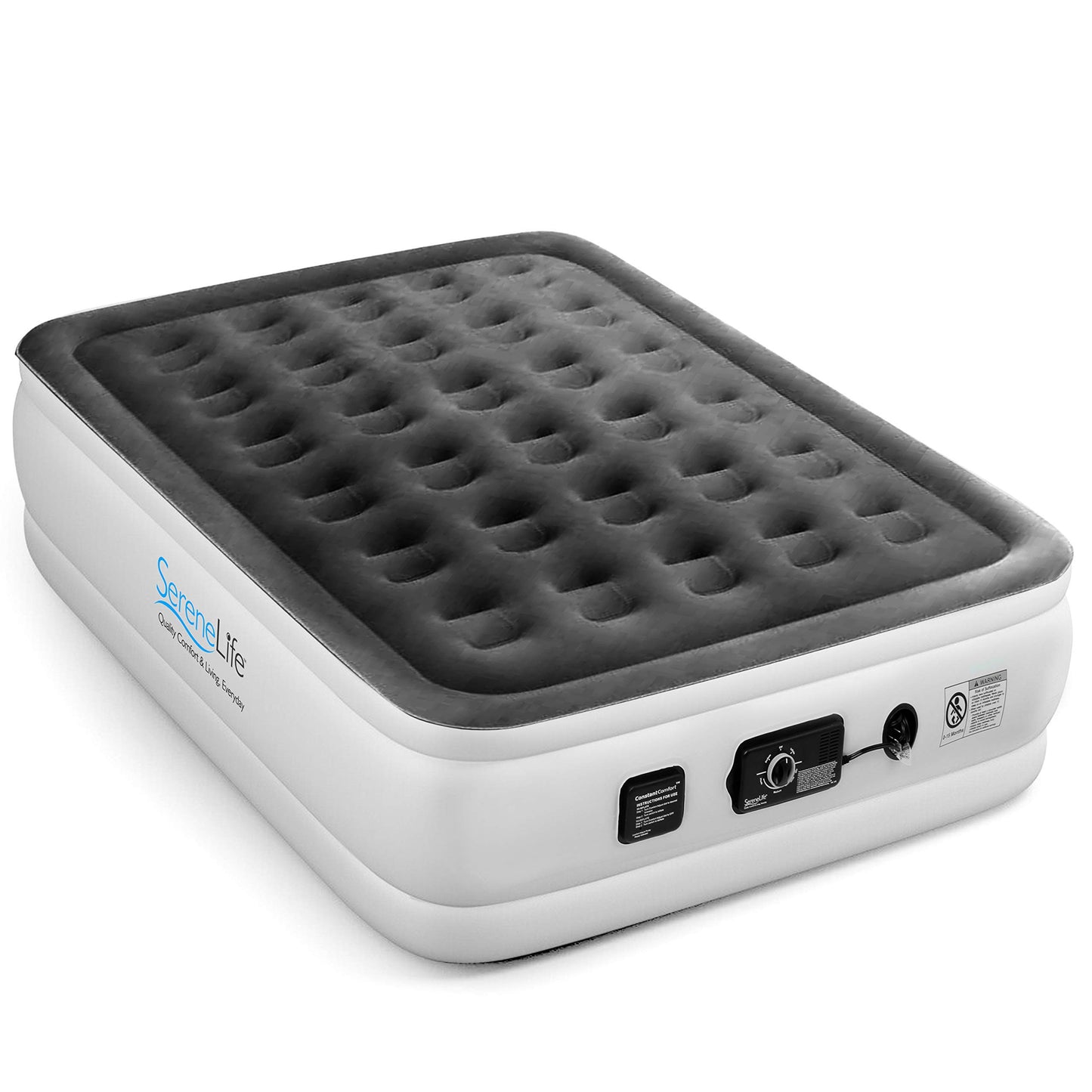 SereneLife Luxury Full Size Air Mattress with Built-In High Speed Pump, Adjustable Firmness Levels, Strong Spine Support, 18" Inflatable Airbed for Guests, Home, Camping, and Travel