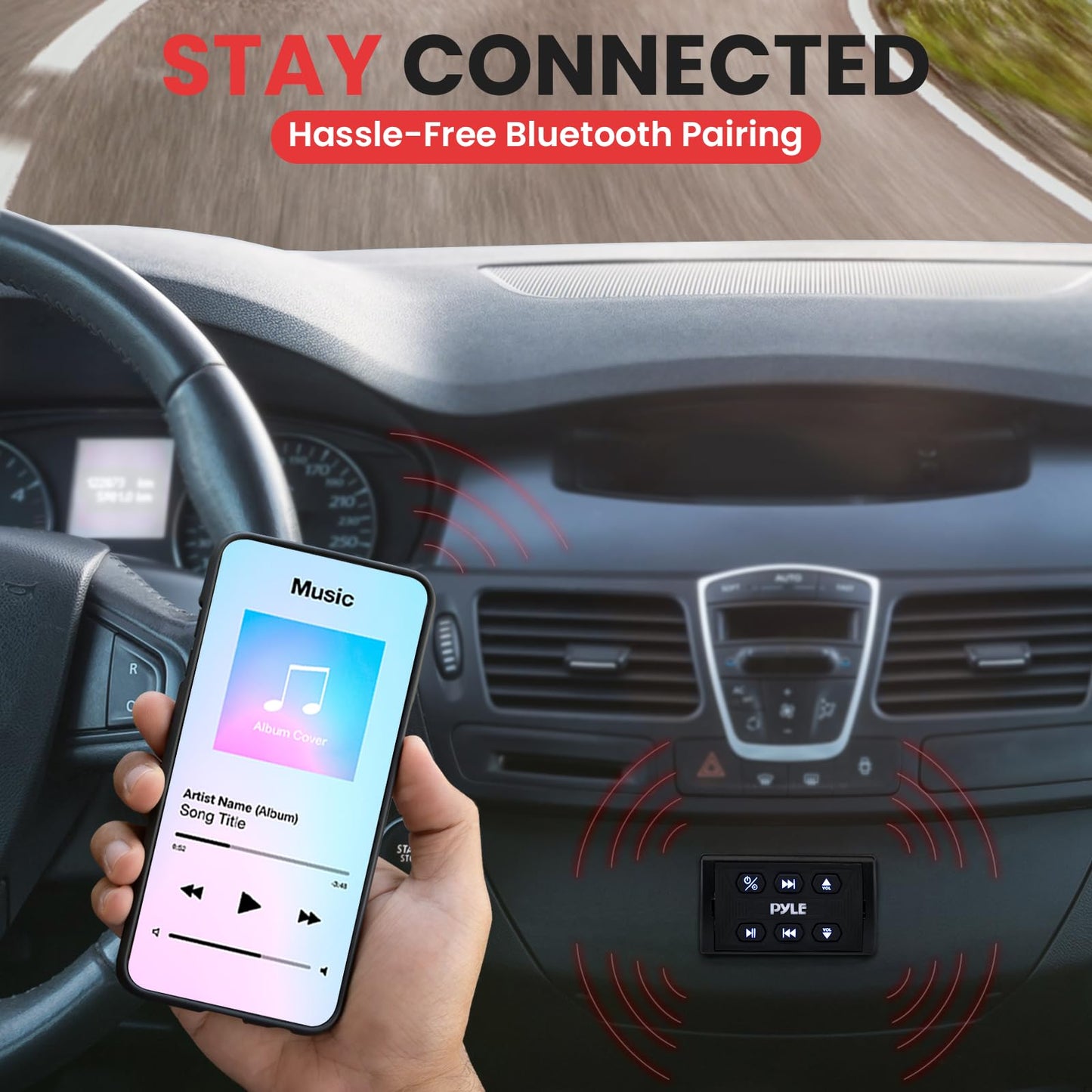 Pyle Wireless BT Audio Controller Kit, Marine Bluetooth Receiver & Adapter with Remote Control, Compact Microphone for Onboard Audio Entertainment, AUX/USB Input, Water-Resistant, 3.81”x2.20”x1.97”