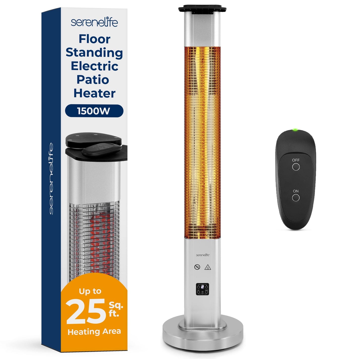 SereneLife Infrared Patio Heater, 1500W Electric Heater with Remote, Quiet Operation, IP65 Approved, Three Heat Levels, Indoor/Outdoor for Patio, Restaurant, Backyard, Garage, Decks