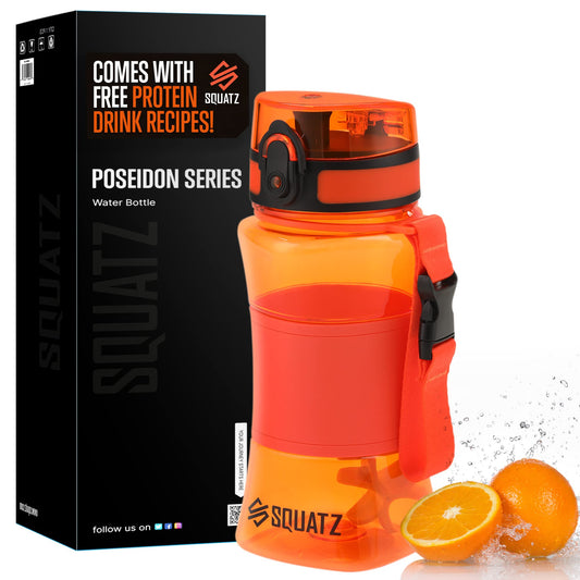 SQUATZ 17 Oz Poseidon Series Water Bottle for Protein and Fruit Shakes - Premium Quality Wide Mouth Gym Flask Fruit Infuser Strainer, Carrying Strap, Leak Resistance, No Condensation Sleeve