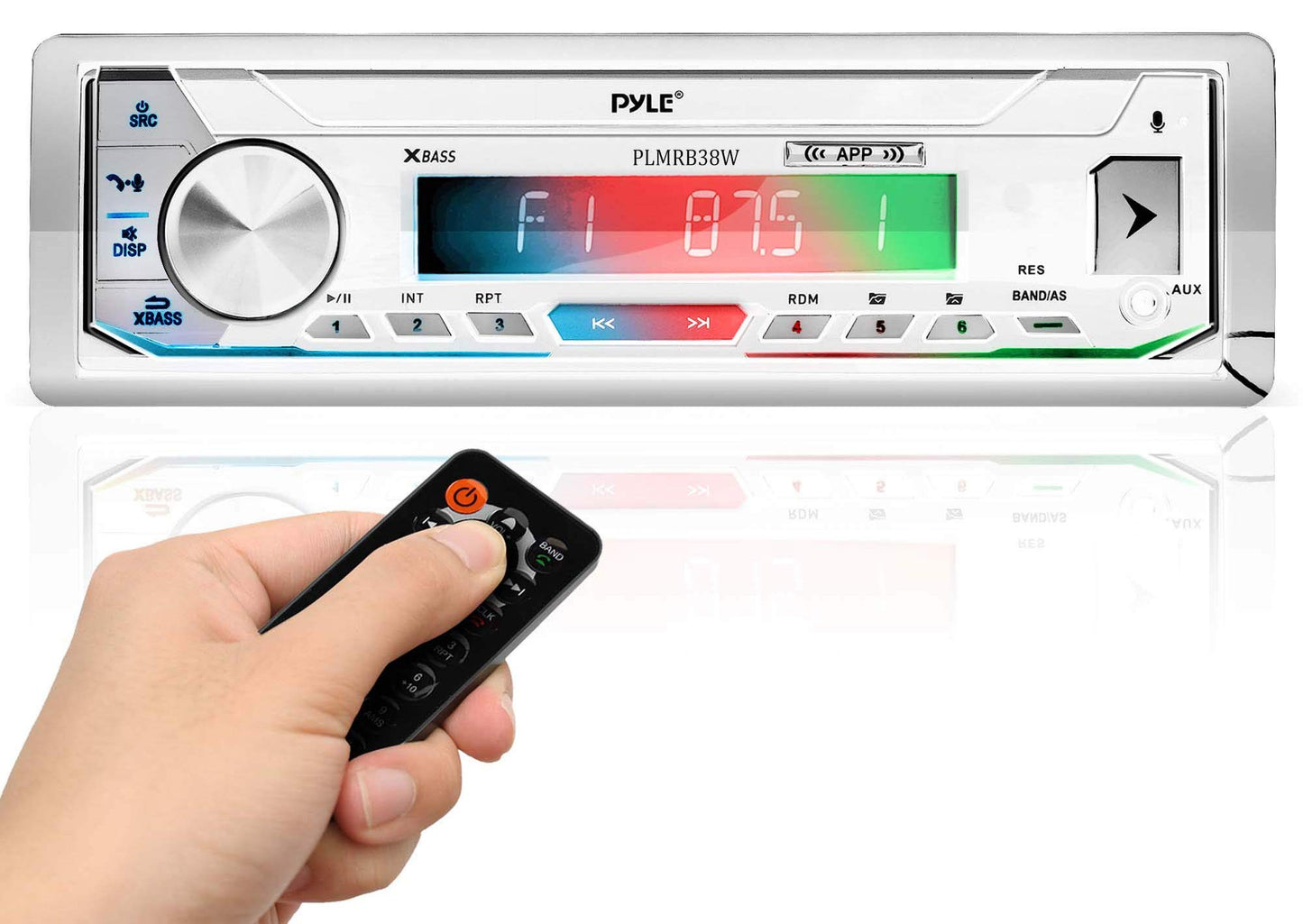 Pyle Marine Stereo Receiver Power Amplifier - AM/FM/MP3/USB/Aux/SD Card Reader Marine Stereo Receiver, Single Din, 30 Preset Memory Stations, LCD Display with Remote Control - PLMRB39W