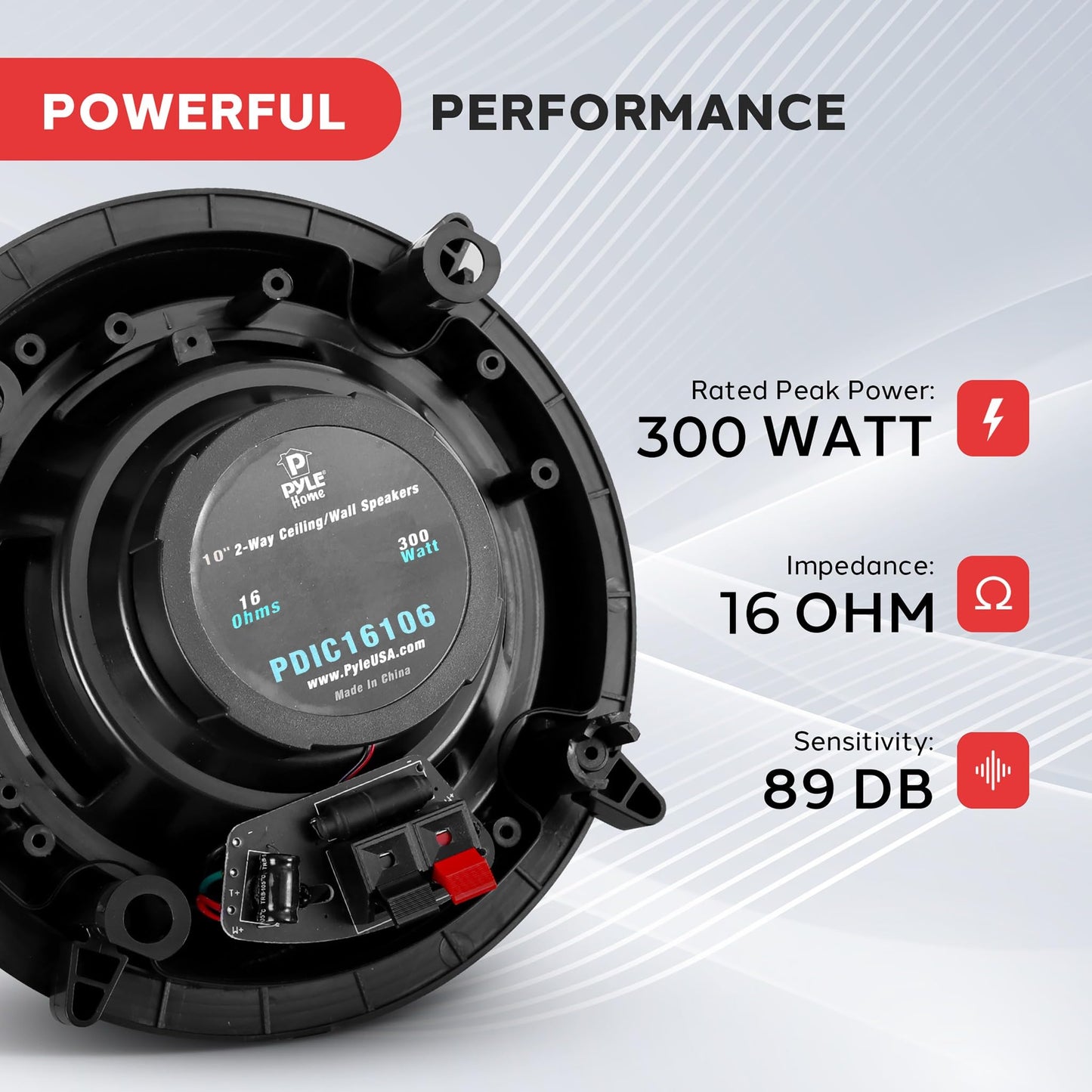Pyle 10” Ceiling Wall Mount Speakers - Pair of 2-Way Full Range Sound Stereo Speaker Audio System Flush Design w/ Electronic Crossover Network 35Hz-20kHz Frequency Response & 300 Watts Peak PDIC106