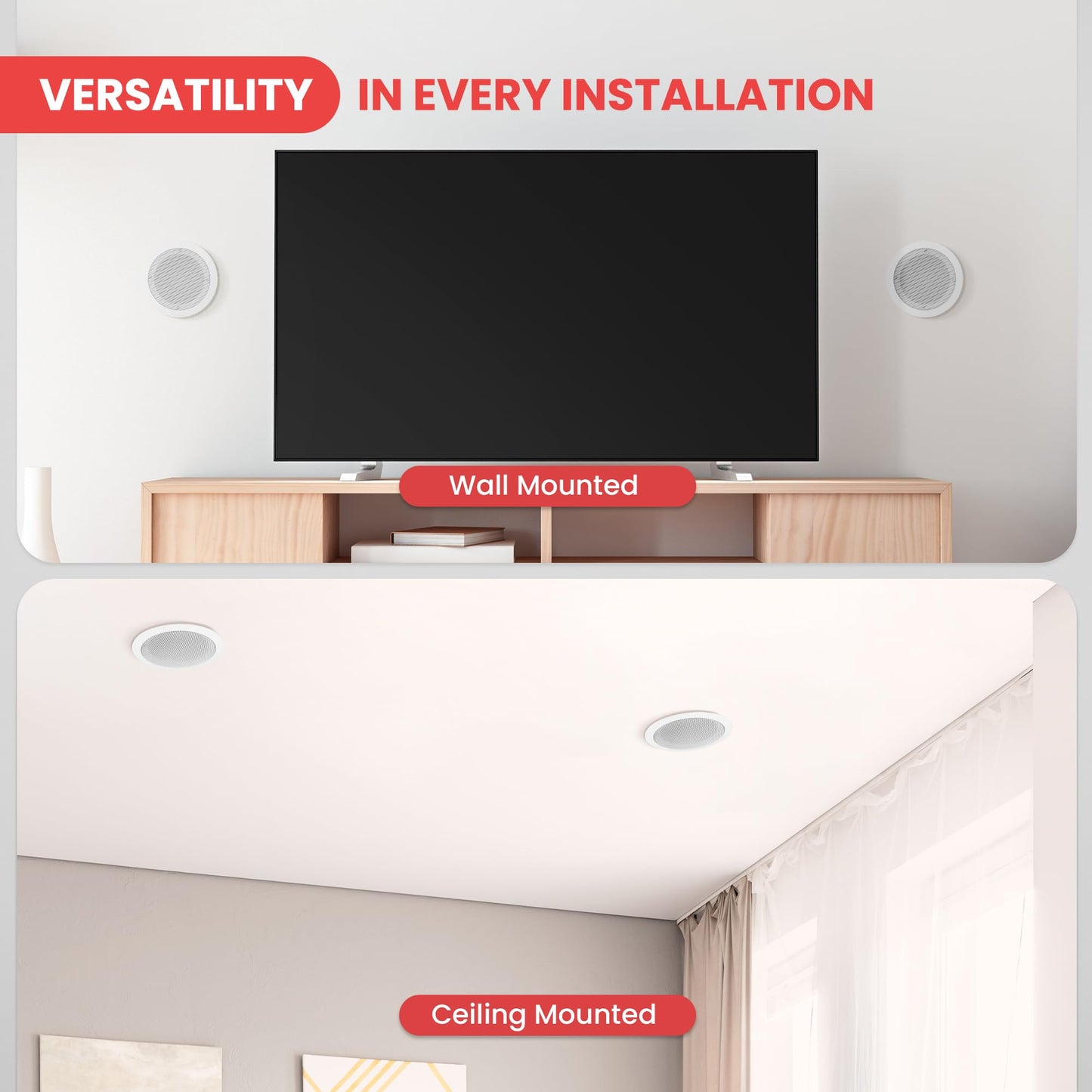 Pyle 6.5'' Home In-Wall / In-Ceiling Speakers, 250W Peak Power, Dual Hi-Fi Stereo Sound, Pivoting Silk Dome Tweeter, Poly Cone Mid-Bass, Adjustable Treble, Stain Resistant Grill, Custom Installations
