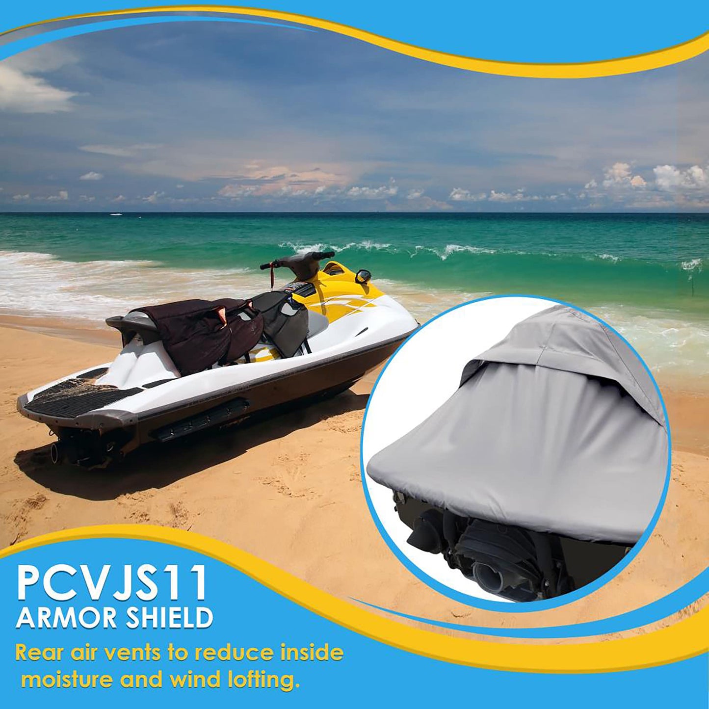 Pyle Jetski Cover, Marine Grade, Waterproof Fabric, Trailer Storage, Elastic Cord, 102” to 107” Length, Personal Watercraft Protection, Universal Fit, Includes Storage Bag, Durable Polyester