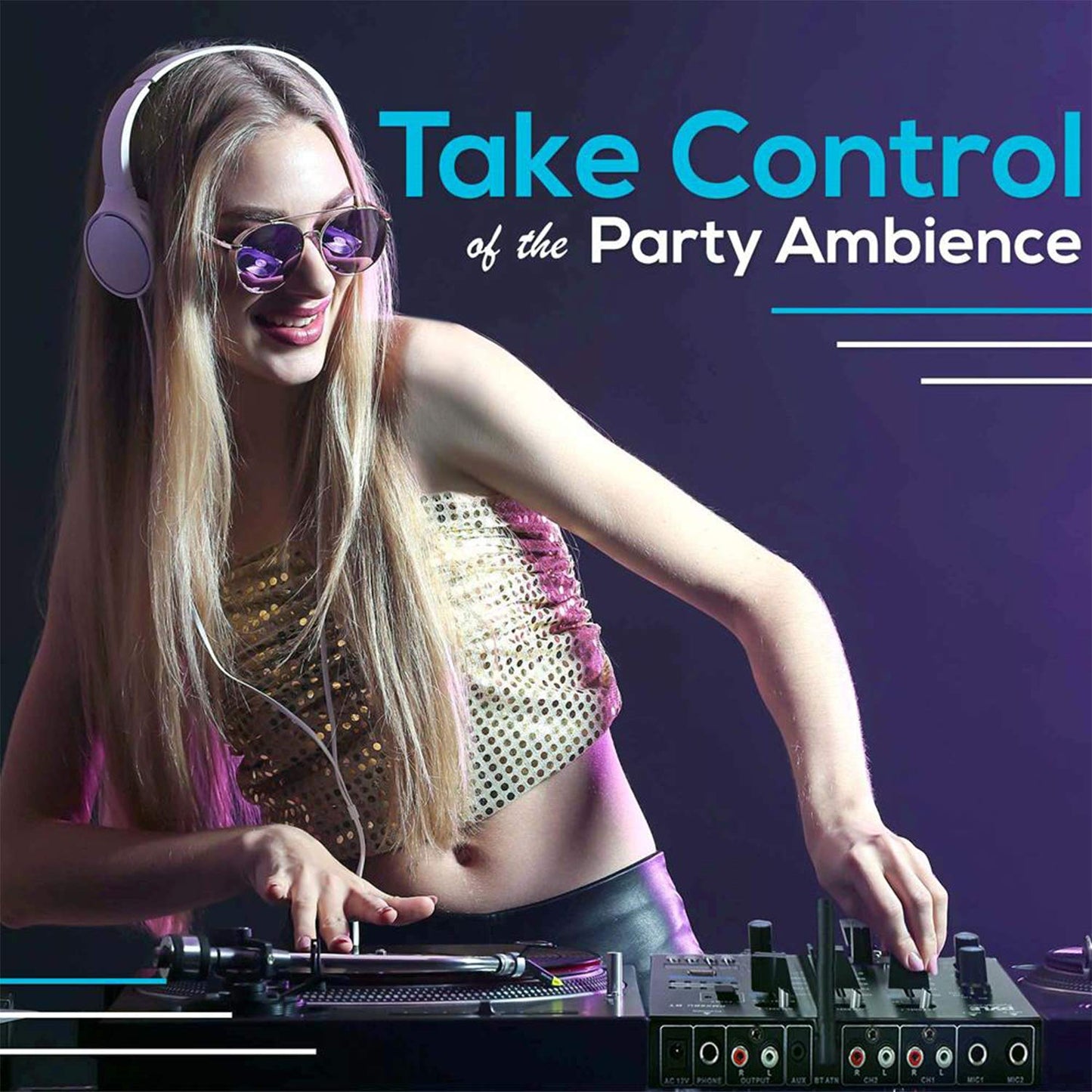 Pyle 3-Channel Wireless Bluetooth DJ Sound Mixer Controller - USB Reader - Dual RCA Phono/Line Inputs - 2 Mic Talk-Over - Headphone Jack - Crossfader - LED Display - PMX8BU