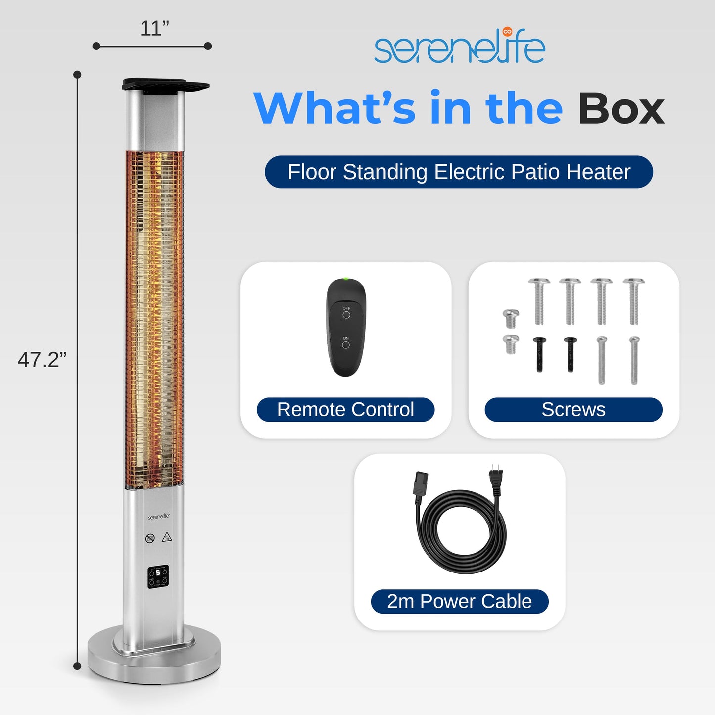 SereneLife Infrared Patio Heater, 1500W Electric Heater with Remote, Quiet Operation, IP65 Approved, Three Heat Levels, Indoor/Outdoor for Patio, Restaurant, Backyard, Garage, Decks
