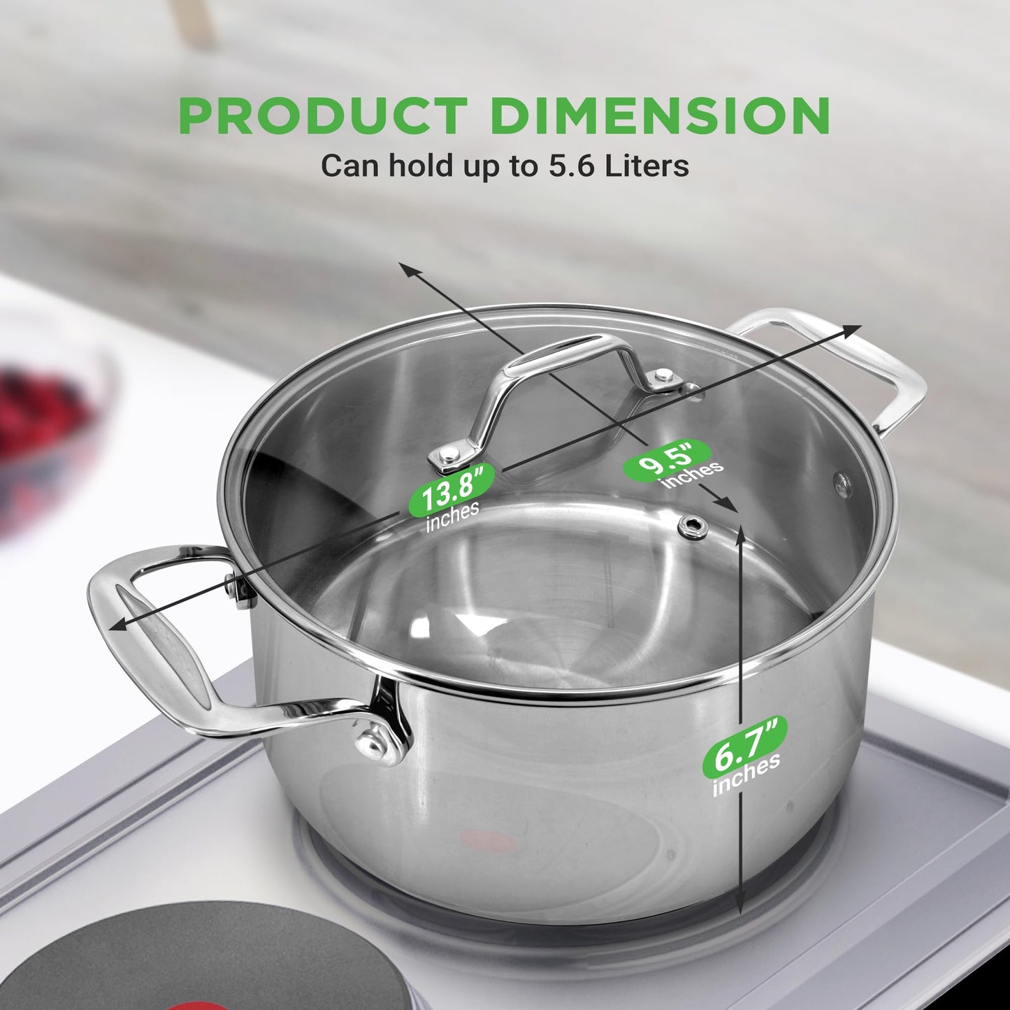 NutriChef 6-Quart Stainless Steel Stockpot – 18/8 Food Grade Heavy-Duty Induction-Compatible Pot with See-Through Lid, Ideal for Stews, Broths, Simmering & Soups, Dishwasher Safe – NCSP6