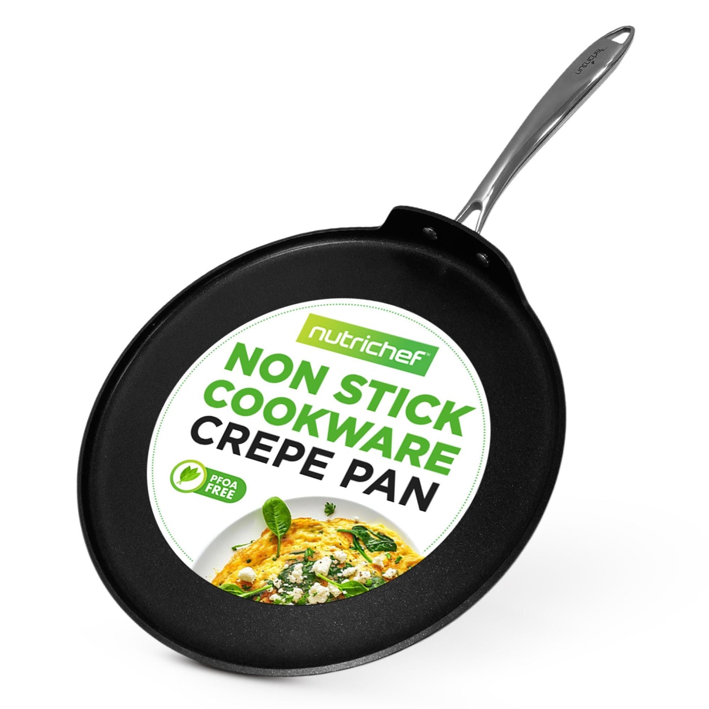 NutriChef 12 Inch Crepe Pan Non Stick, Ideal for Pancakes, Dosa & Tortillas, Hard-Anodized, Dishwasher Safe