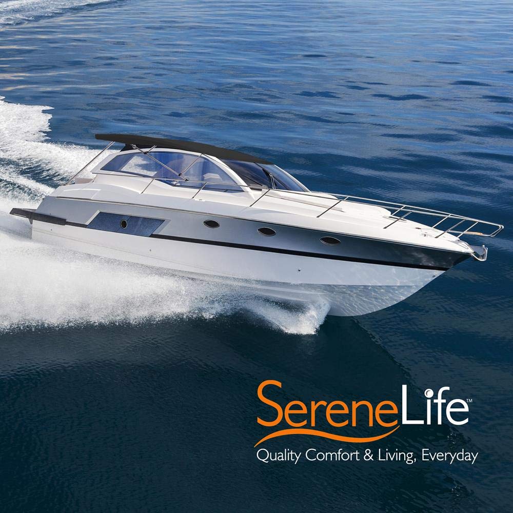 SereneLife 4 Bow Bimini Top Boat Cover – 96" L x 85-90" W x 54" H, Durable 1" Aluminum Frame, Waterproof & UV-Resistant, Easy Install with Front Straps, Rear Support Arms & Free Storage Boot (Gray)