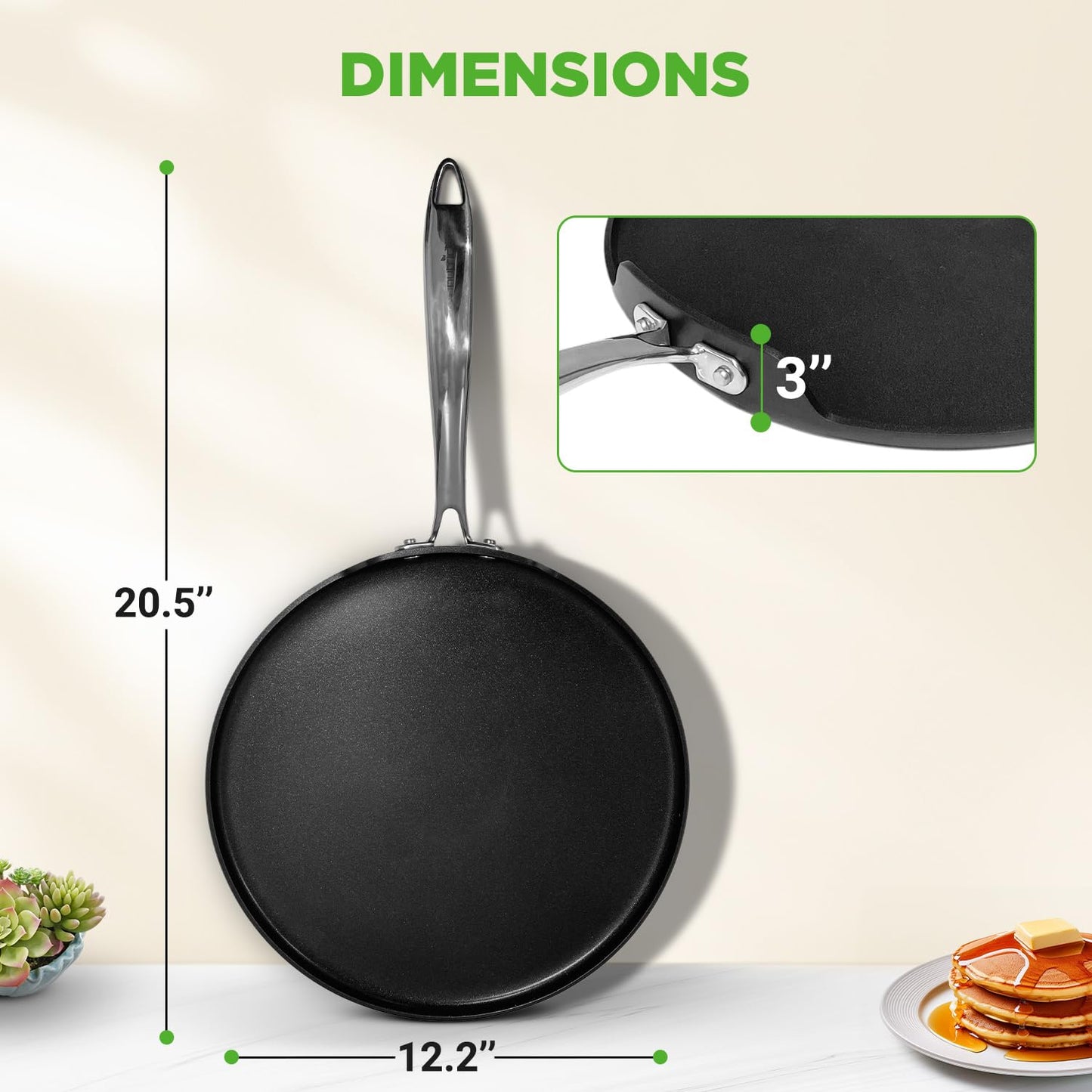 NutriChef 12 Inch Crepe Pan Non Stick, Ideal for Pancakes, Dosa & Tortillas, Hard-Anodized, Dishwasher Safe