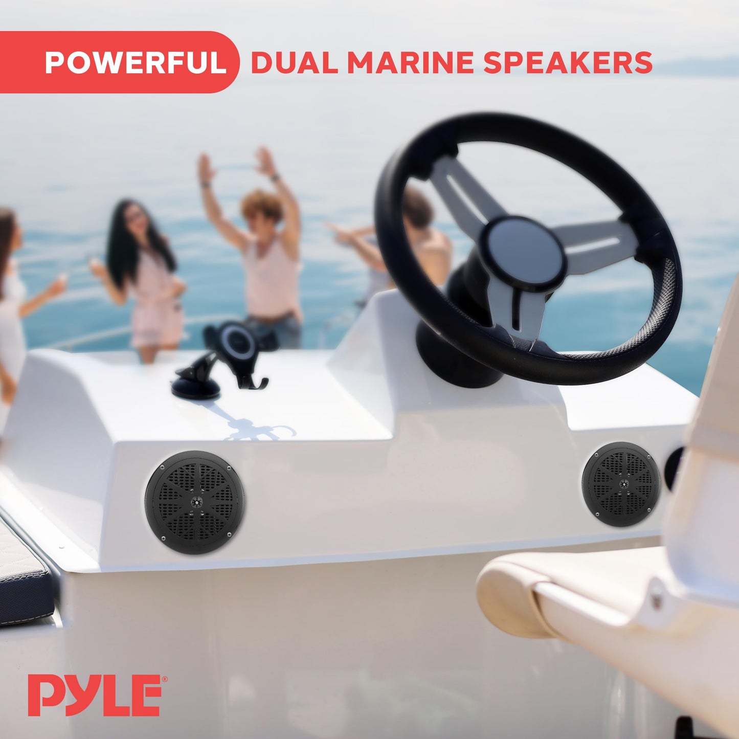 Pyle 6.5 Inch Dual Marine Speakers - 2 Way Waterproof and Weather Resistant Outdoor Audio Stereo Sound System with 120 Watt Power, Polypropylene Cone and Cloth Surround - 1 Pair - PLMR61B (Black)