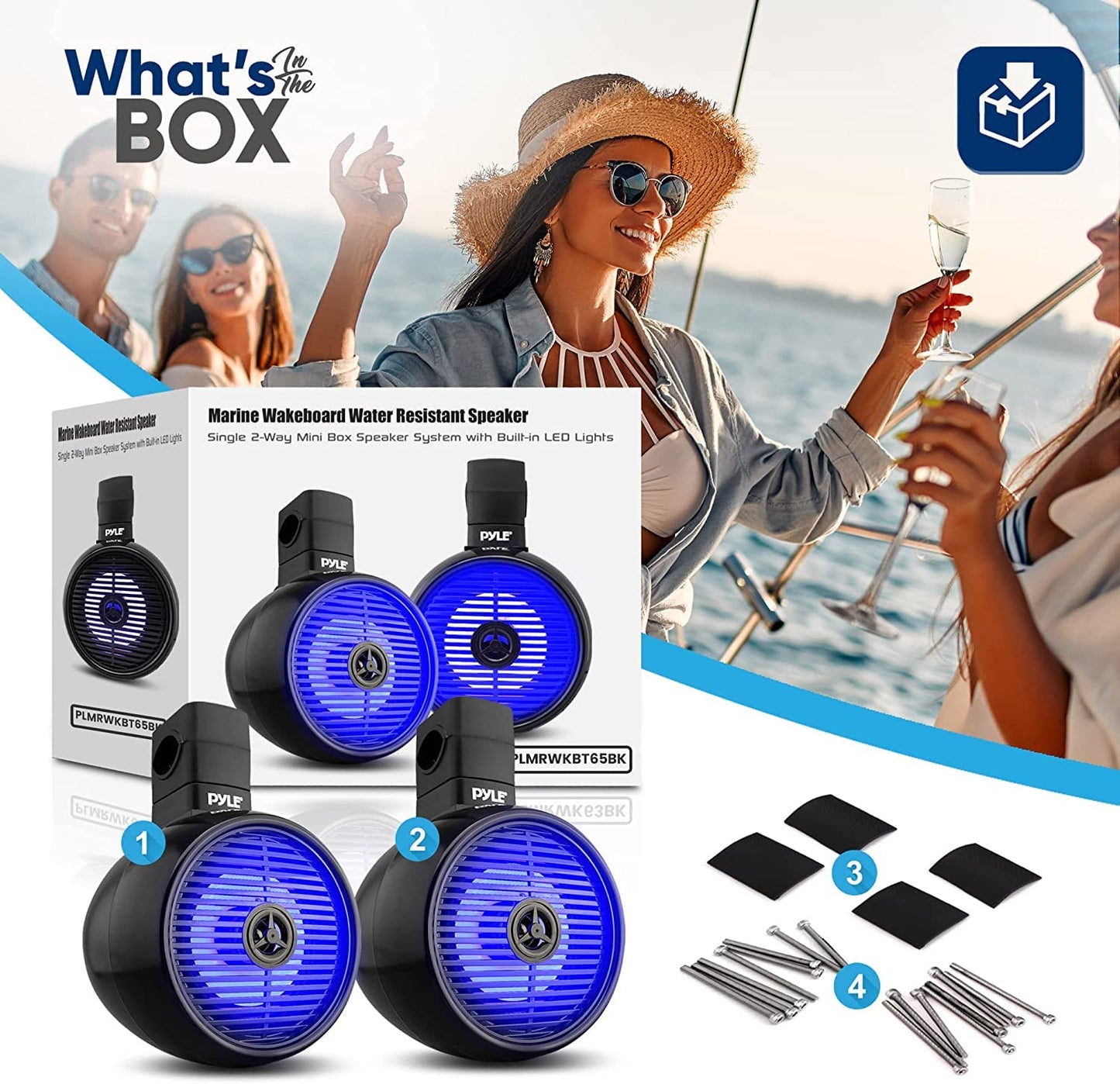 Bluetooth Waterproof Off-Road Speakers - 6.5” 200W 2-Way Marine Wakeboard Tower Sound System w/LED Light, Full Range Outdoor Stereo Speaker for Car ATV UTV, Jeep, Boat, Includes Brackets (Black)