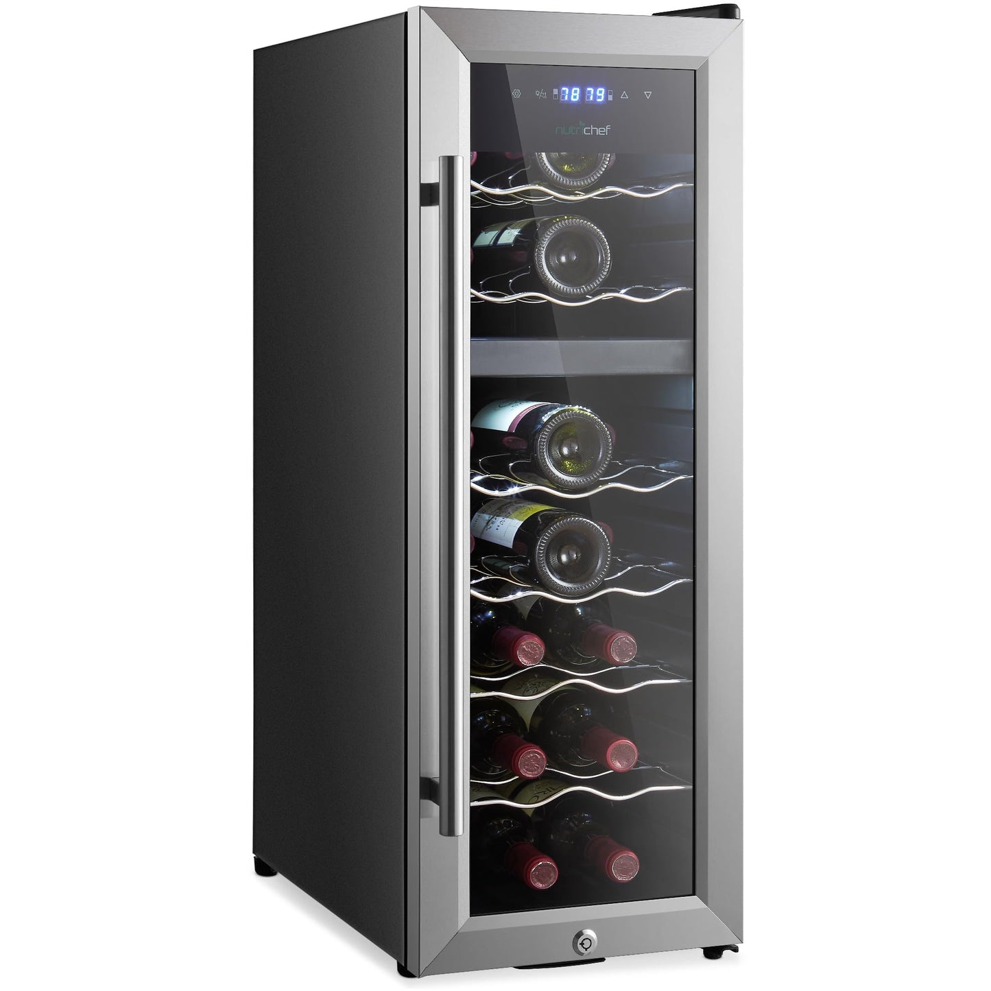 Nutrichef 18 Bottle Wine Fridge | Dual Zone Wine Chiller | Adjustable Temperature 41°F to 64°F | Ultra Quiet Operation | Wine Cooler For Home & Office | Free Standing 32x11x23 IN | Black