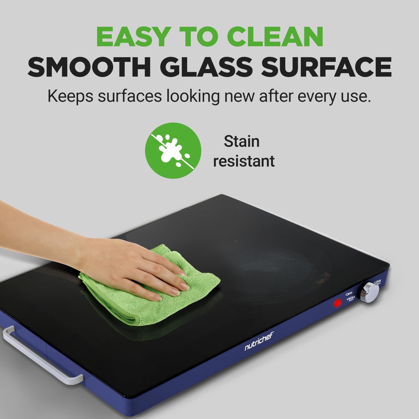 NutriChef Electric Warming Tray | Glass Surface Hot Serving Tray | Adjustable Temperature 140°F to 230°F | Energy Efficient & Space Saving | Perfect for Buffets,Parties & More | 21.2 x 16.5 IN | Blue