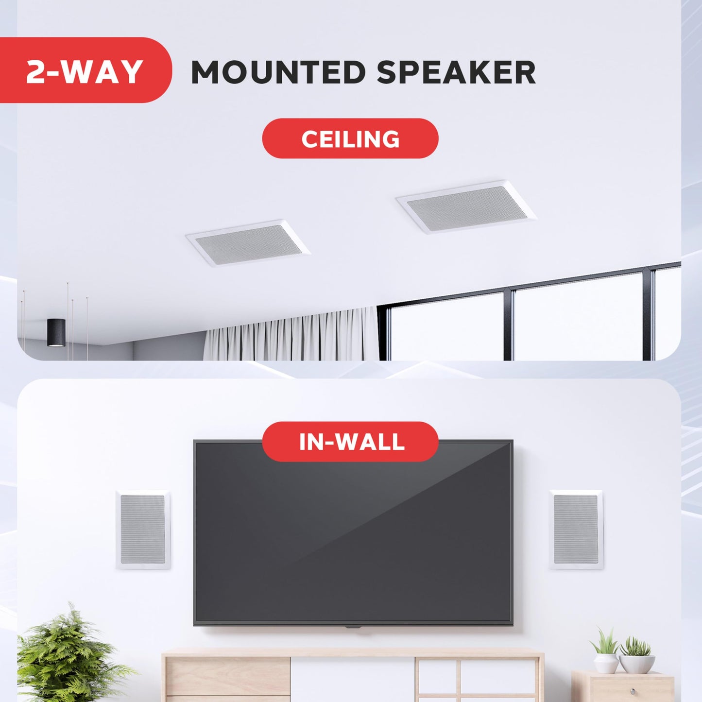 Pyle In-Wall / In-Ceiling Dual 5.25'' Enclosed Speaker Systems, 2-Way Flush Mount Stereo Speakers (Pair)