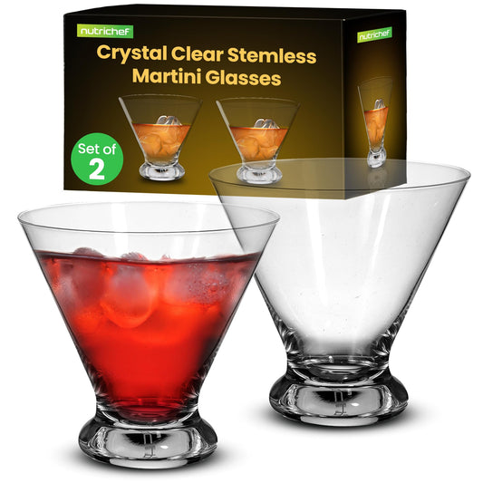 NutriChef 2 Martini Glasses 8.4 Ounce Cocktail Glass for Margarita, Manhattan & Cosmopolitan, Martini Glass for Home Bar, Evening Parties, Birthdays, Housewarming Gift, Crystal Clear