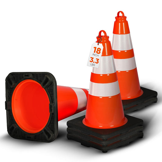 Pyle 18" PVC Traffic Cones, 6-Pack Safety Cones for Parking, Construction, Roadwork, & Sports Training, High-Visibility Orange, Durable, Stackable Design, Heavy-Duty Base for Stability in All Weather