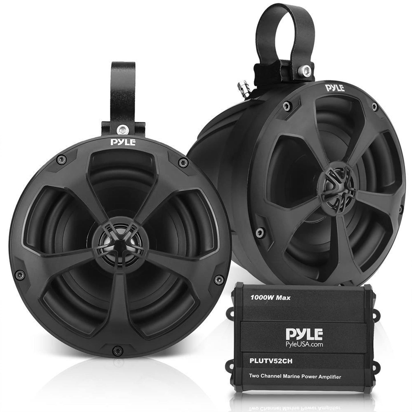 PYLE, Marine Speakers, Boat Speakers, 1000W 5.25 Inch, Waterproof Off-Road System, 2-Channel Amp, Full Range Stereo, ATV/UTV/Jeep, Includes Mounting Brackets & Wiring, IP-X45 Rated, PLUTV52CH