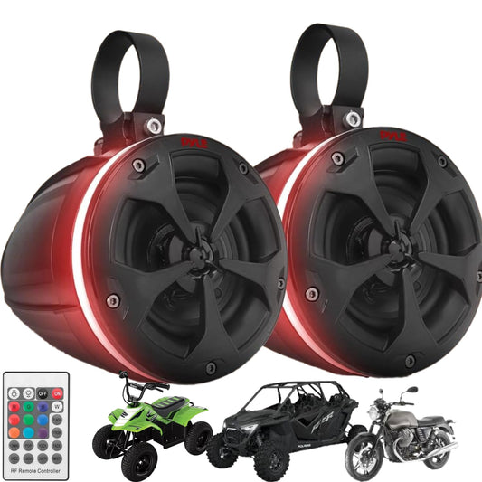 Pyle PLUTV45BTR 2 Channels Marine Bluetooth ATV/Golf Cart/UTV Tower Speakers 800W Stereo System Waterproof 800W Marine Grade Tower Amplified Vehicle Speaker System Pair for Boats with RGB Party Lights