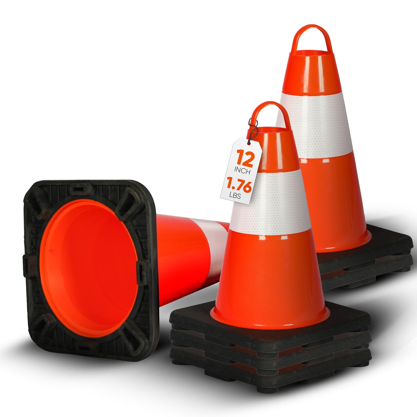 Pyle 12" PVC Traffic Cones, 6-Pack Safety Cones for Parking, Construction, Roadwork, & Sports Training, High-Visibility Orange, Durable, Stackable Design, Heavy-Duty Base for Stability in All Weather