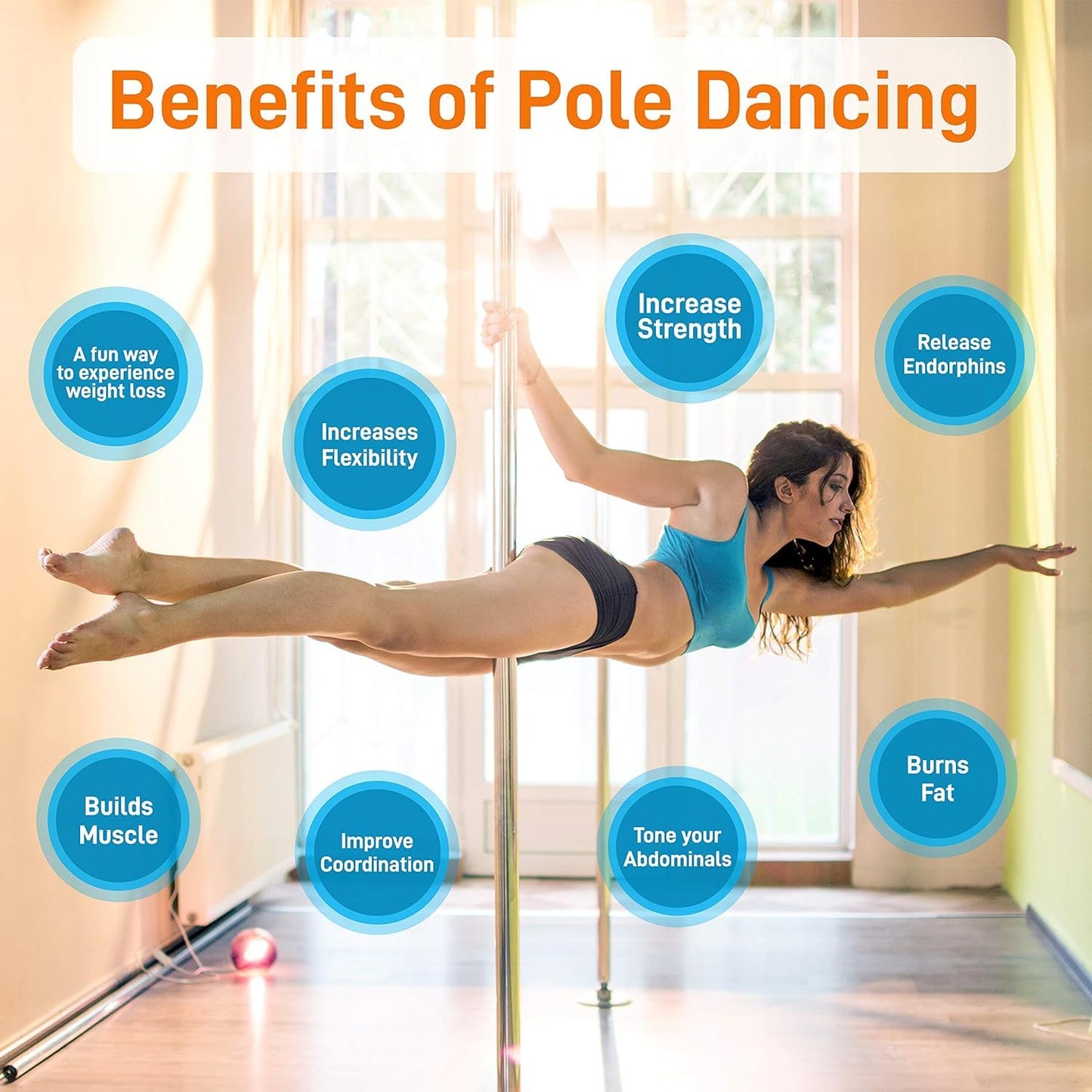 SereneLife Portable Spinning Dancing Pole – Adjustable 82–108'' Removable Fitness Pole with Dome & Base – Durable Steel Structure for Exercise & Training, Holds Up to 1102 lbs, Includes Full Kit