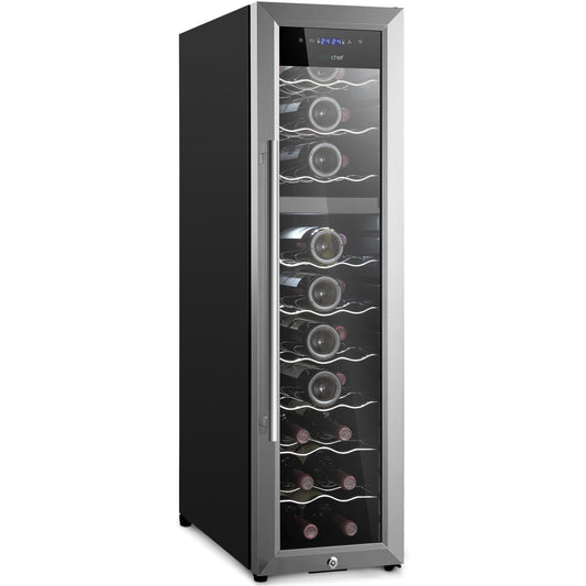 NutriChef PKCWCDS278 27 Bottle Fridge | Dual Zone Chiller | Adjustable Temperature 41°F to 64°F | Ultra Quiet Operation | Wine Cooler for Home, & Office | Free Standing 43x11x23 in (Black)
