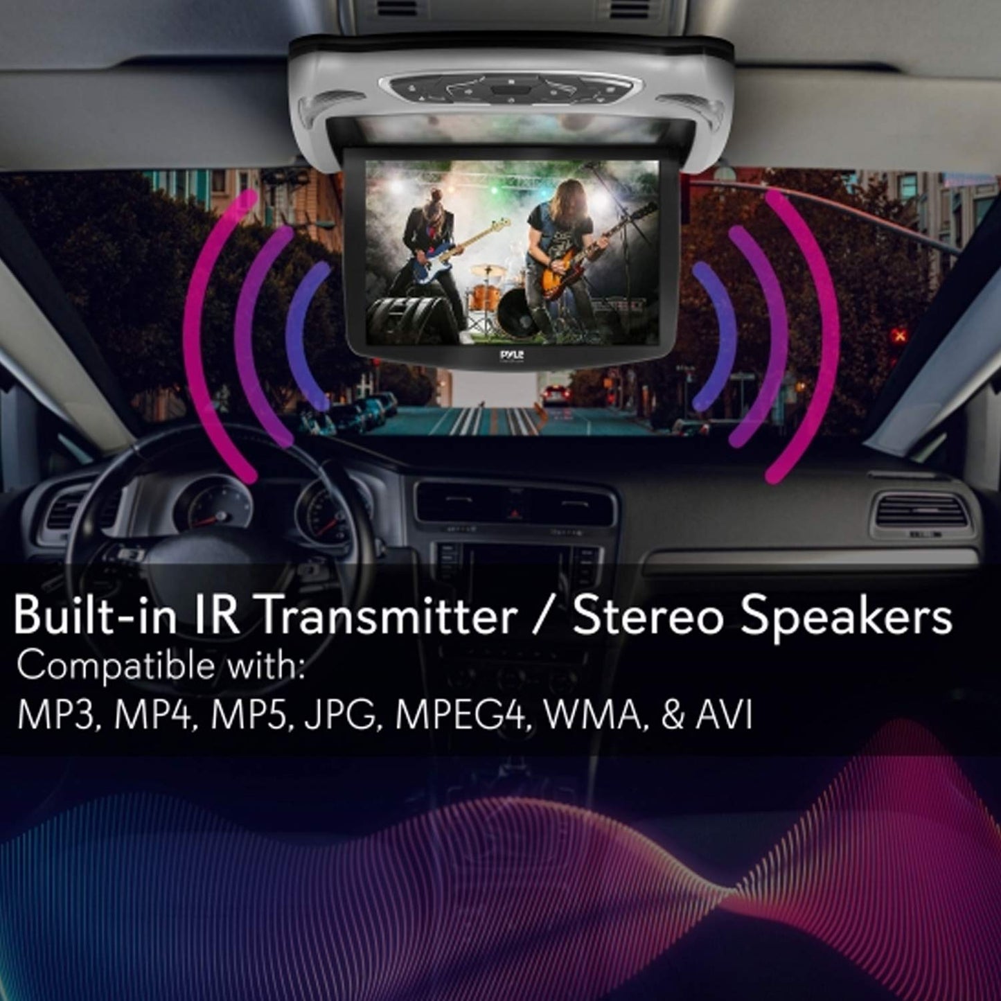 Pyle Car Roof Mount DVD Player Monitor 13.3 inch Vehicle Flip Down Overhead Screen- HDMI SD USB Card Input with Built-in IR Transmitter for Wireless IR Headphone, 3 Style Colors - Pyle PLRD146