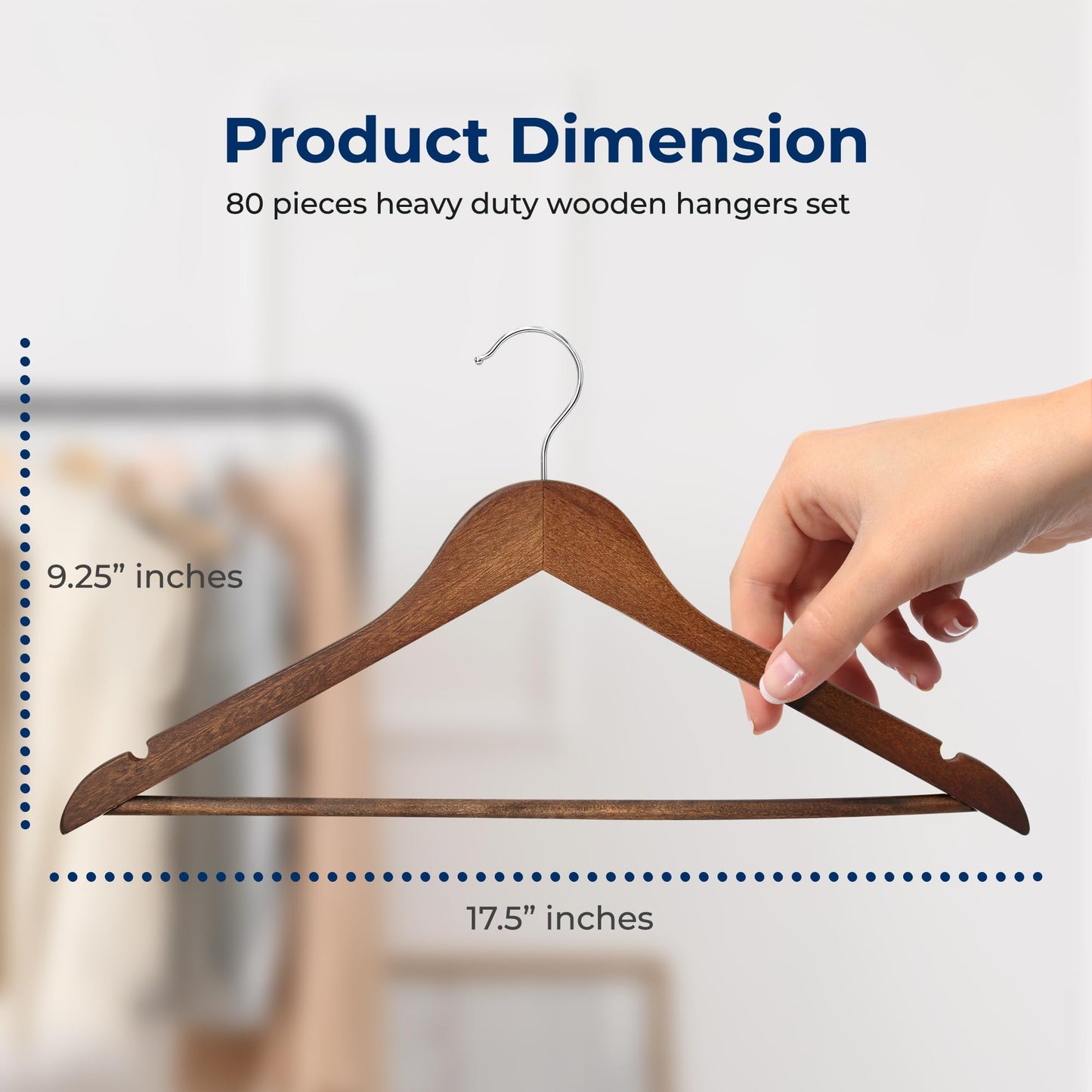 SereneLife 80 Pack Wooden Coat Hangers – Durable Suit Hangers with 360° Swivel Hook & Notches – Slim Design for Shirts, Jackets, Dresses, and More