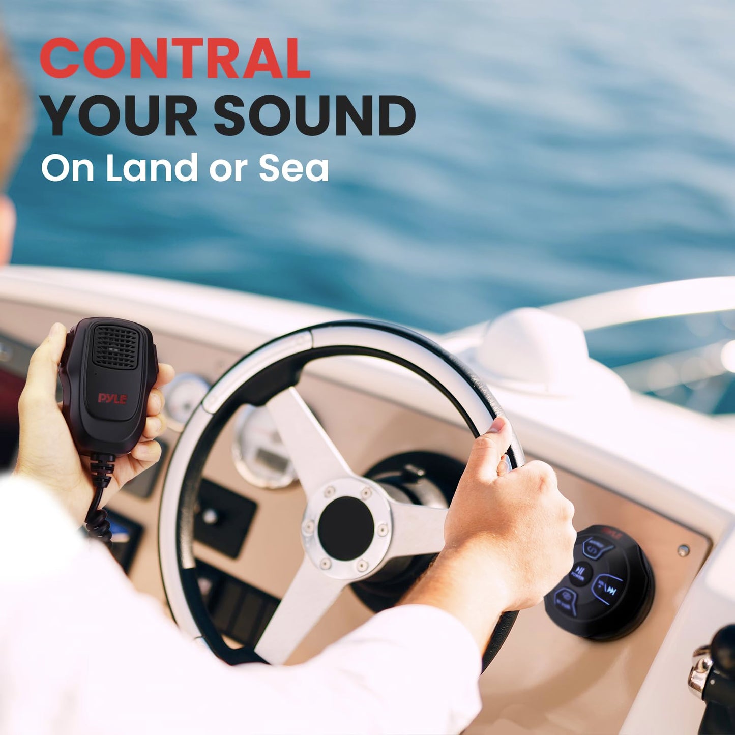 Pyle Marine Bluetooth Receiver Microphone Kit - Waterproof Audio Entertainment System Set w/ 2-Channel Wireless BT Controller, Handheld Broadcasting Mic - Car, Truck, ATV, UTV, 4x4, Boat