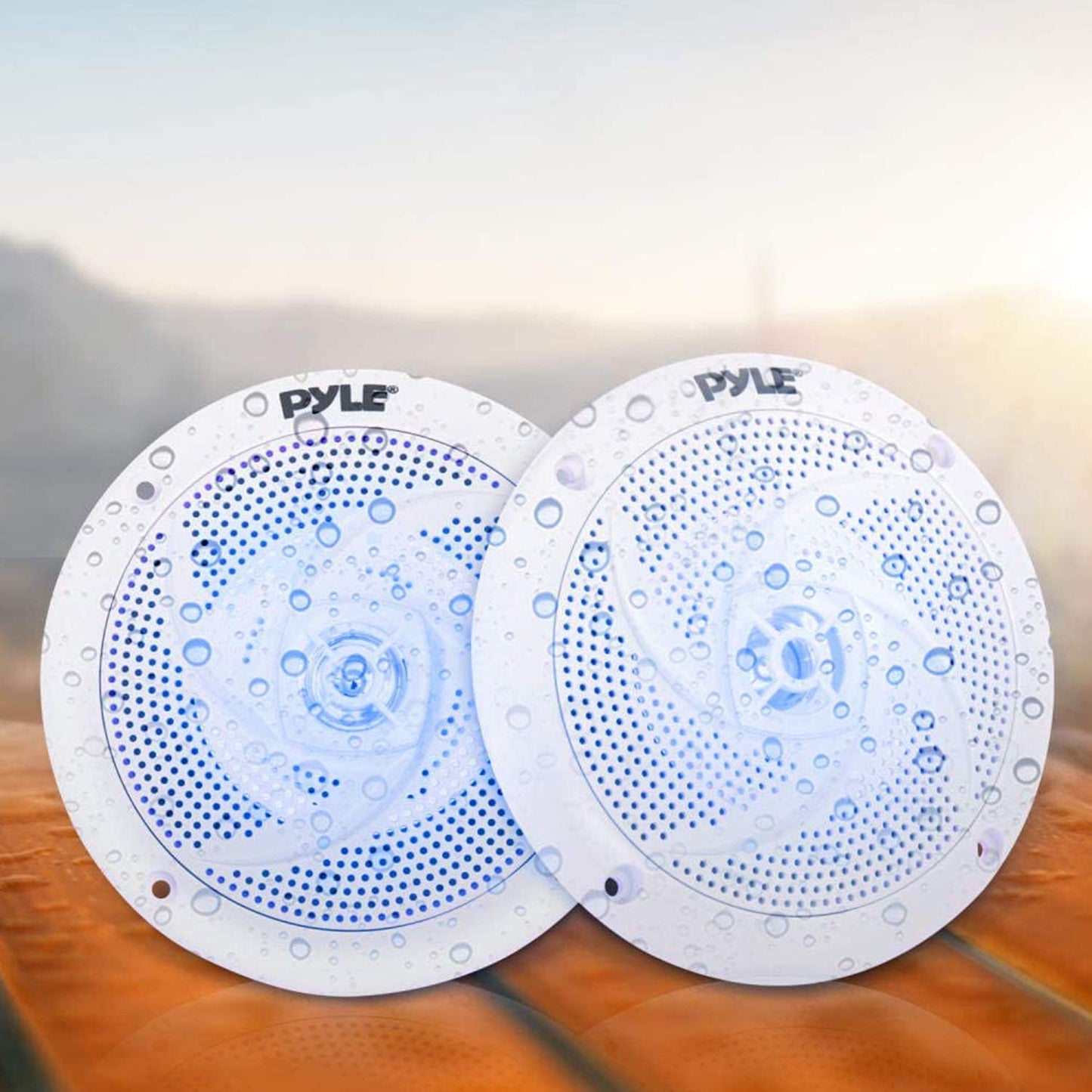 Pyle Marine Speakers - 6.5 Inch 2 Way Waterproof and Weather Resistant Outdoor Audio Stereo Sound System with LED Lights, 240 Watt Power and Low Profile Slim Style - 1 Pair - PLMRS63WL (White)